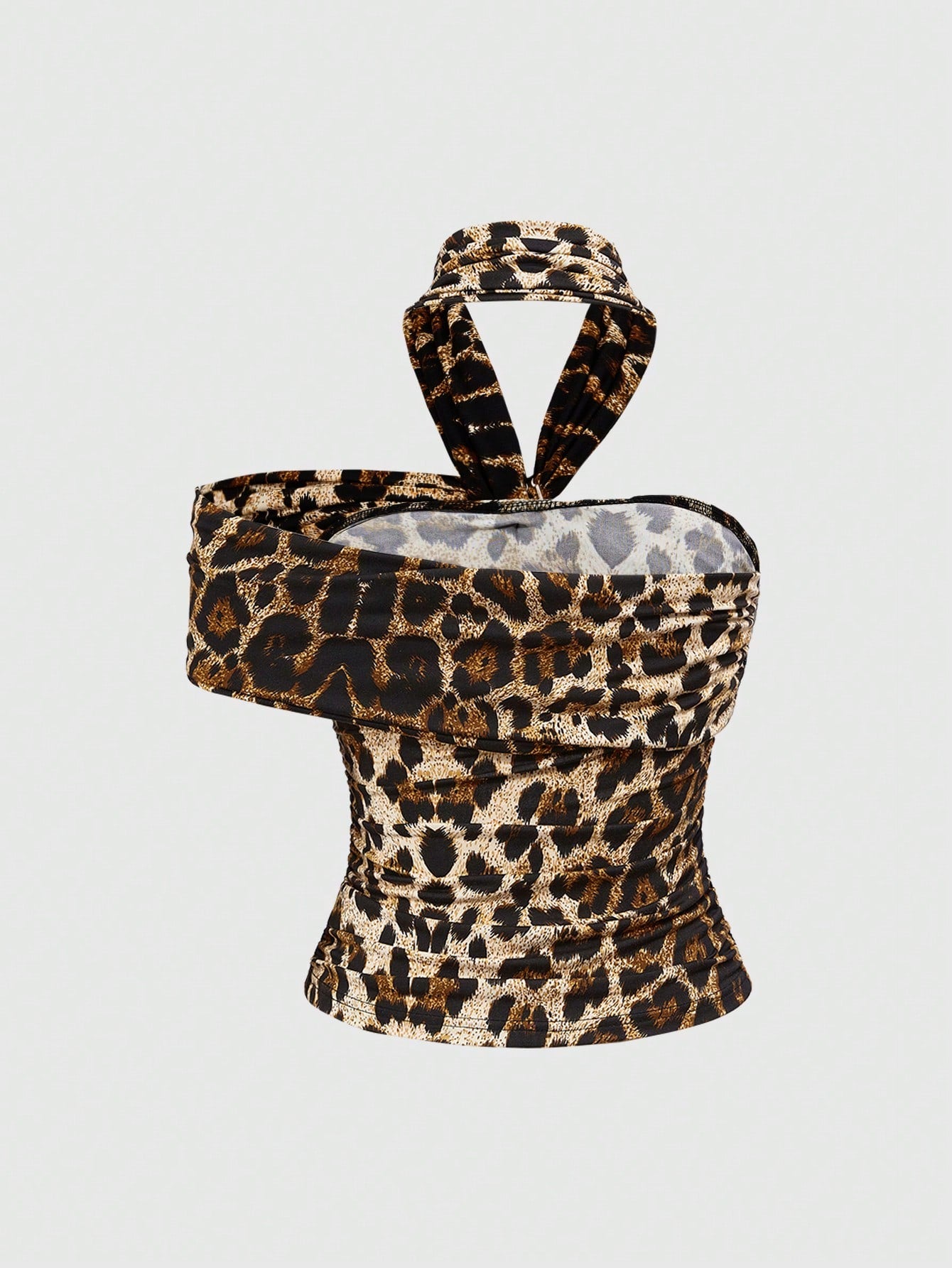 ROMWE Blusa de mujer asimétrica con hombros descubiertos, decoración metálica y fruncido frontal