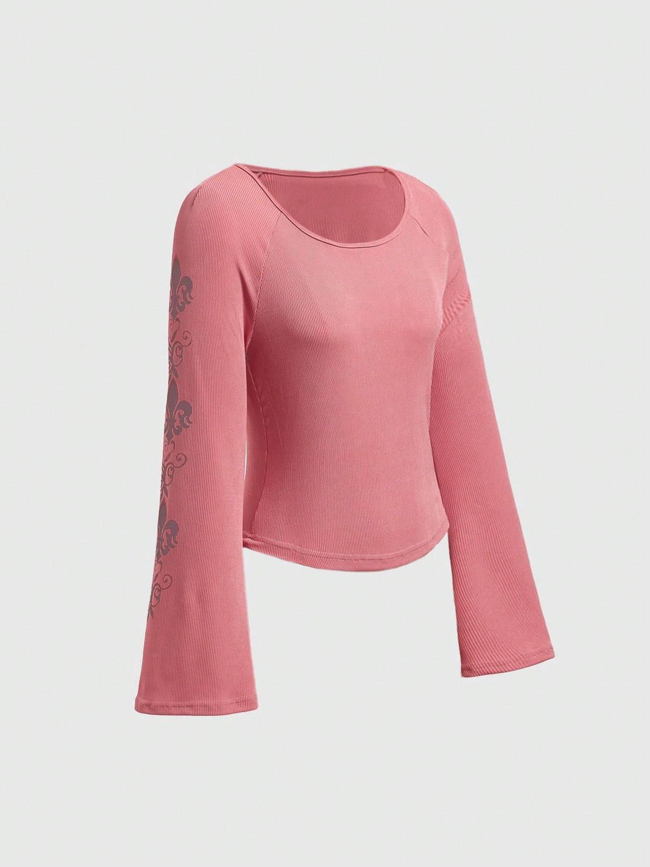 ROMWE Camiseta De Manga Acampanada Con Estampado De Patrón