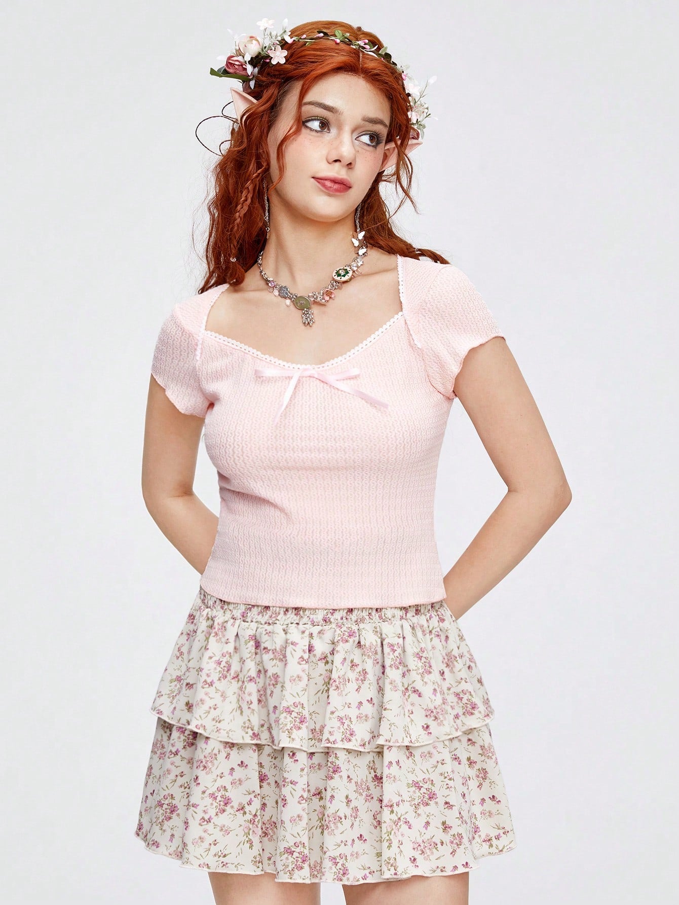 ROMWE Camiseta unicolor con nudo delantero