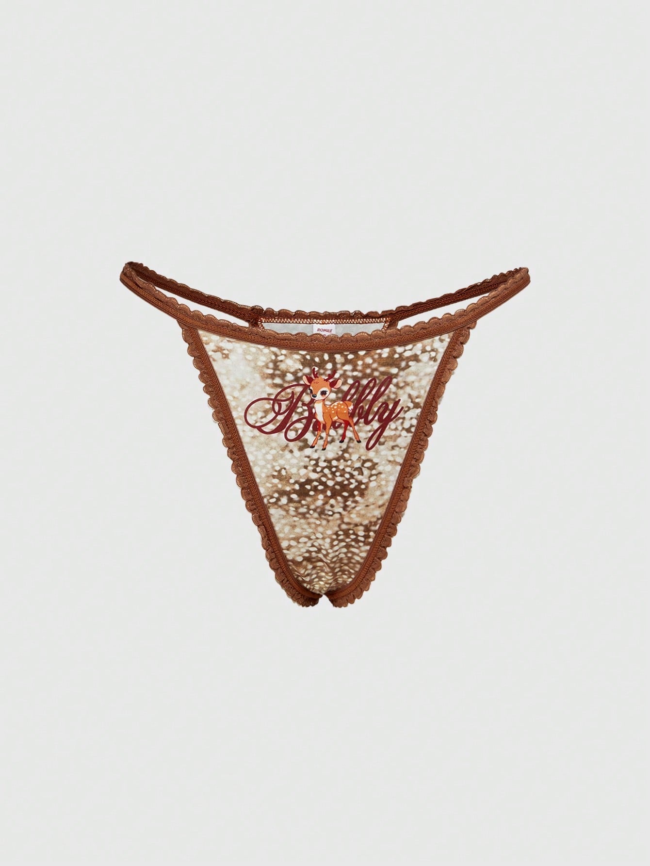 ROMWE Fairycore Conjunto de lencería inalámbrica con estampado de animal de ciervo de jardín de hadas, encaje y patchwork para mujeres
