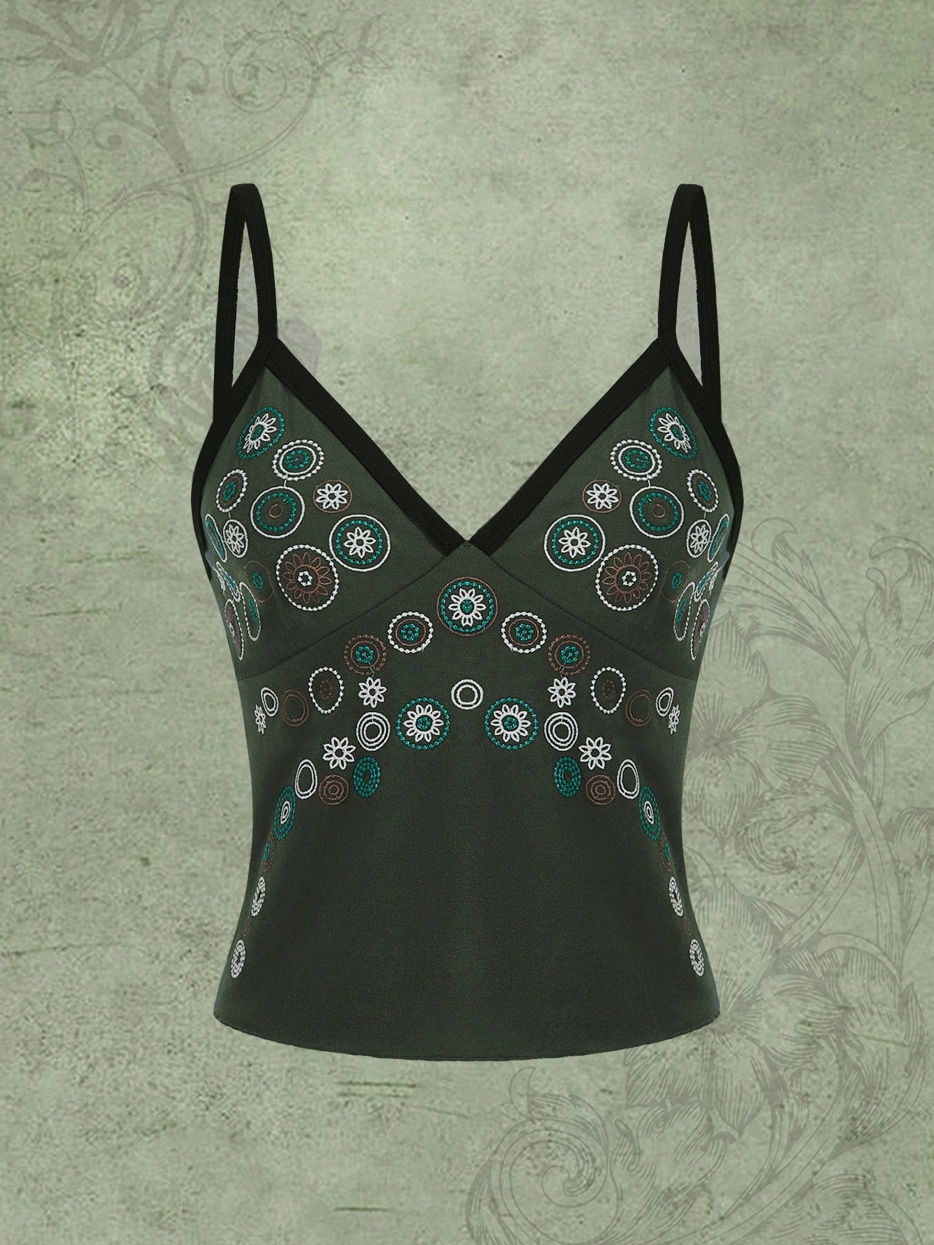 ROMWE Fairycore Top de tirantes con estampado floral de moda con elementos retro hippie para mujer
