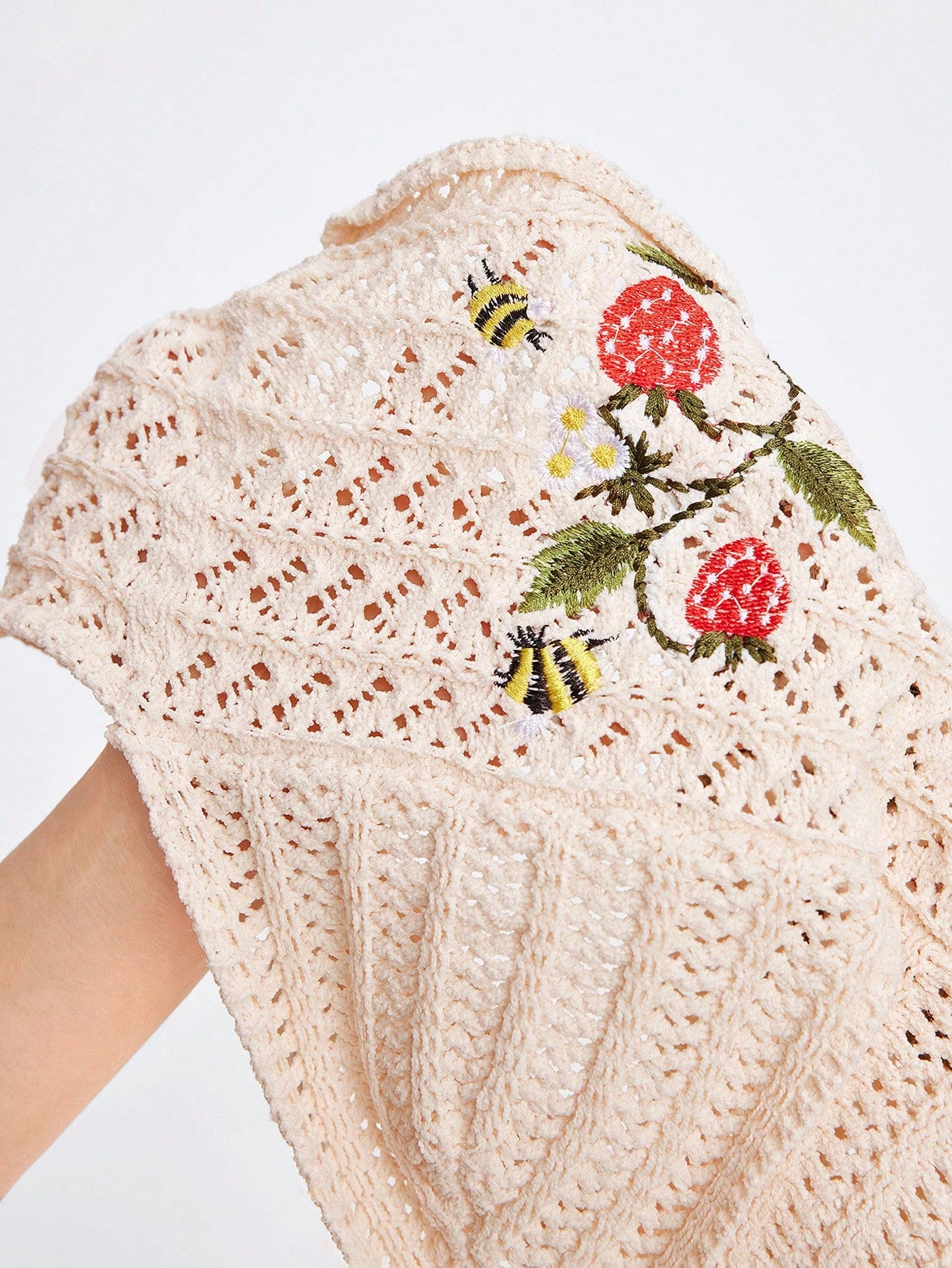 ROMWE Fairycore Top sin mangas de punto para mujer con bordado de frutas y diseño descubierto en la espalda, estilo casual