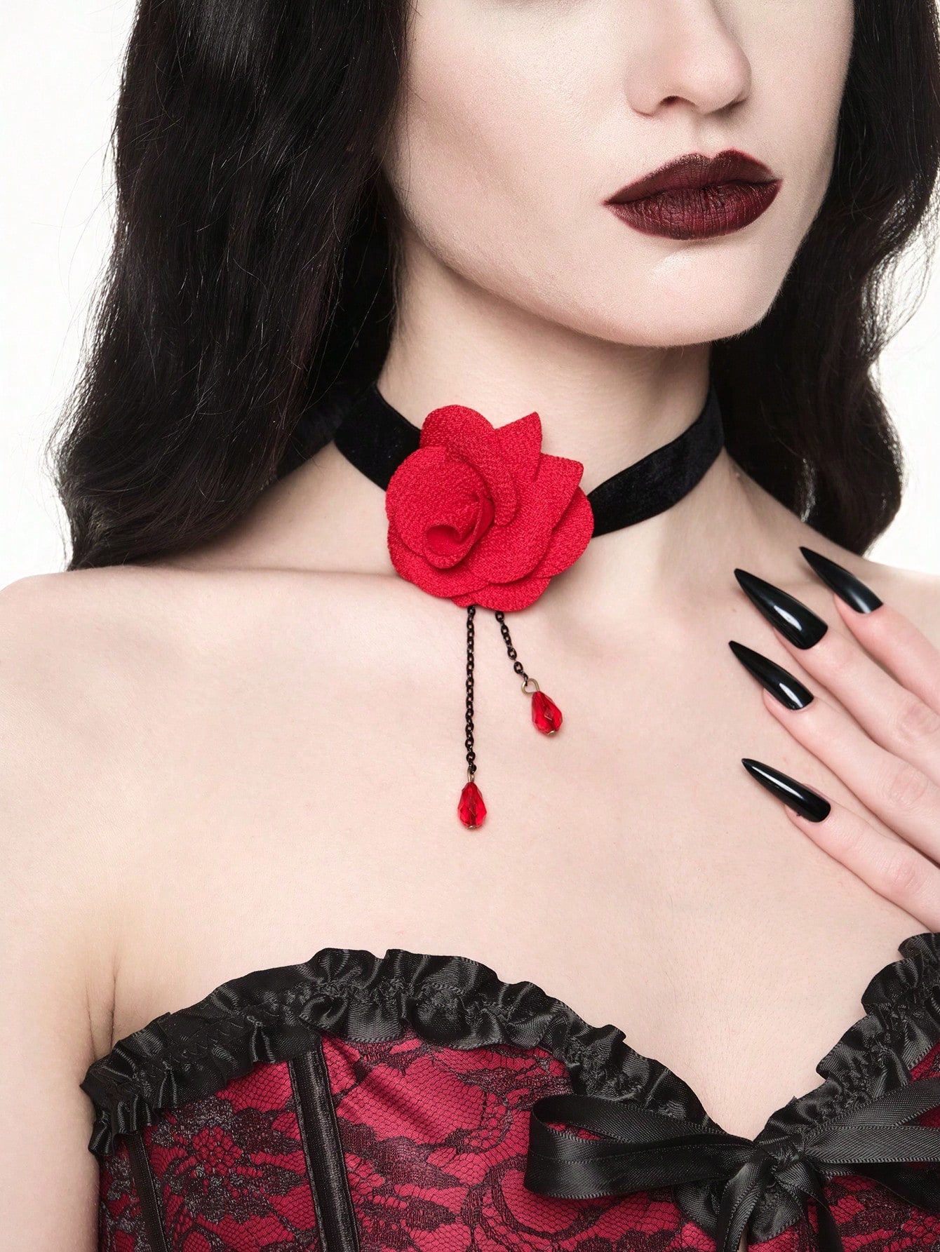 ROMWE Goth 1 pieza Collar con colgante de rosa vintage para mujer