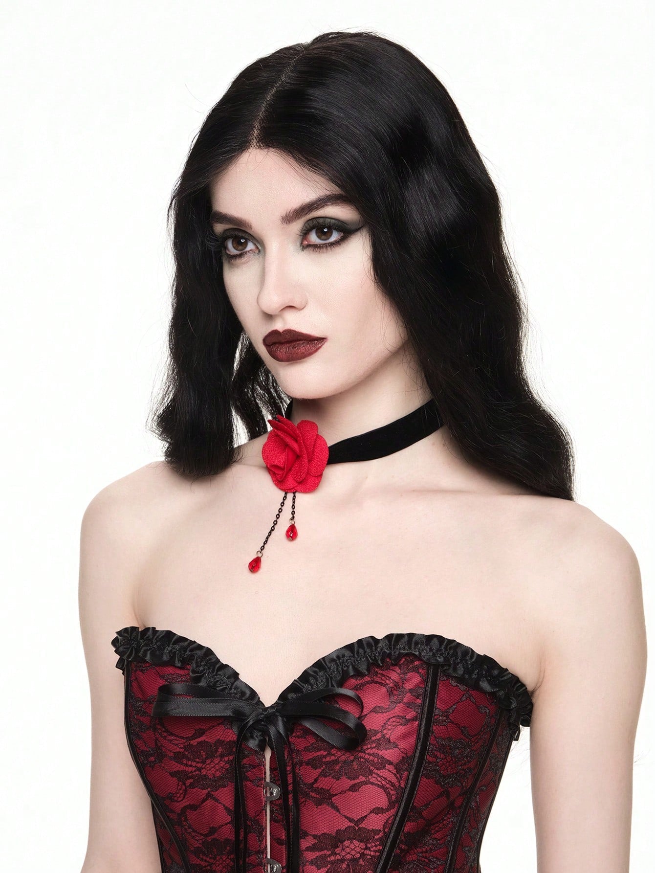 ROMWE Goth 1 pieza Collar con colgante de rosa vintage para mujer