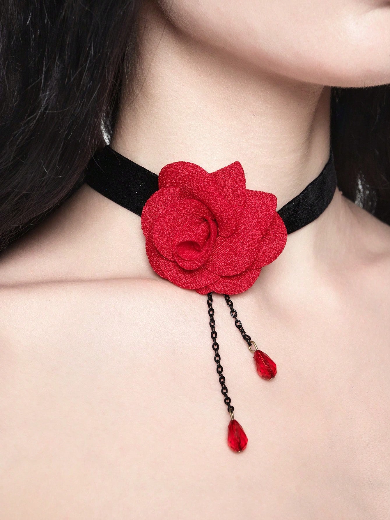 ROMWE Goth 1 pieza Collar con colgante de rosa vintage para mujer