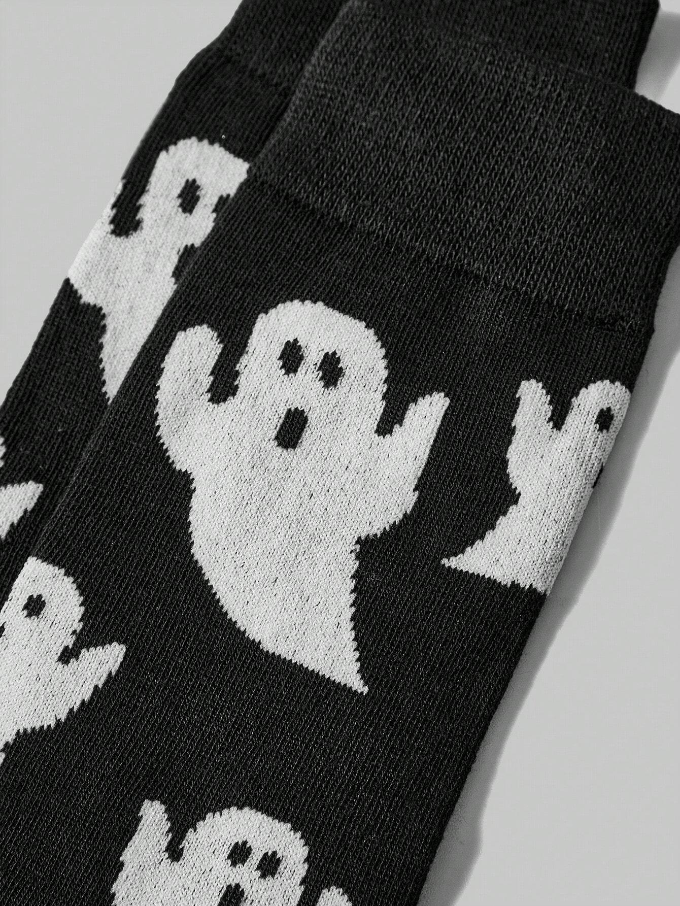 ROMWE Goth 2 pares Calcetines tipo tripulación con estampado de fantasmas para mujer, para todas las estaciones