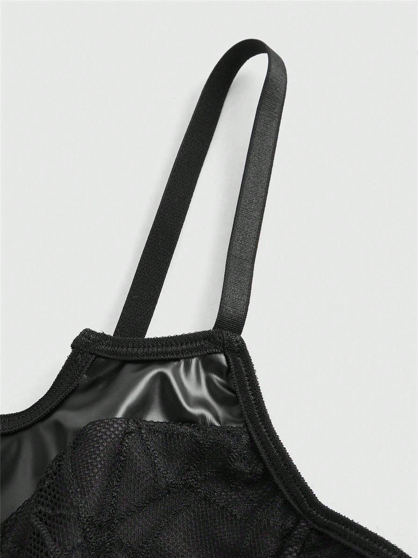 ROMWE Goth Atractivo corsé de mujer con forma de murciélago con parches de PU gótico Y2K en contraste negro y rojo, con encaje de telaraña y ballenas