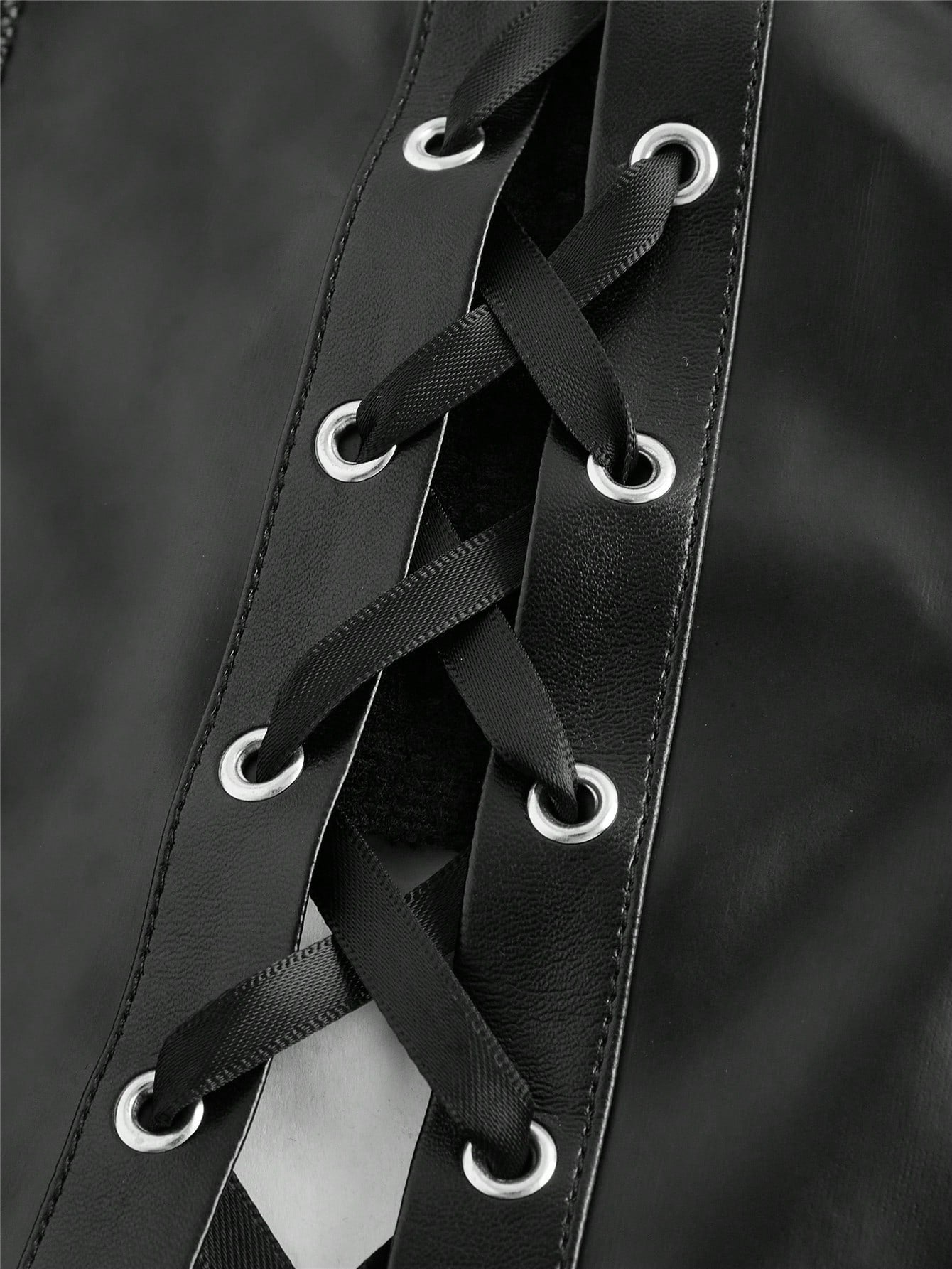 ROMWE Goth Atractivo corsé de mujer con forma de murciélago con parches de PU gótico Y2K en contraste negro y rojo, con encaje de telaraña y ballenas