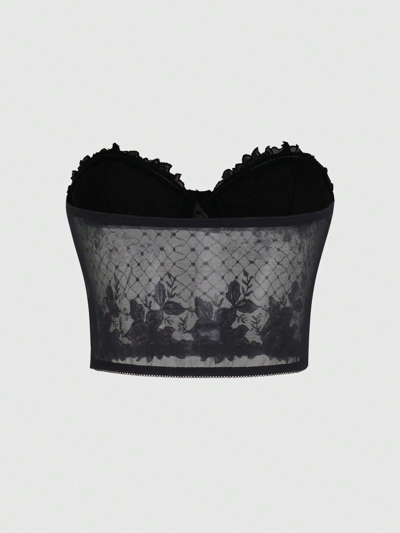 ROMWE Goth Blusa tubo de malla bordada con flores para mujer en verano