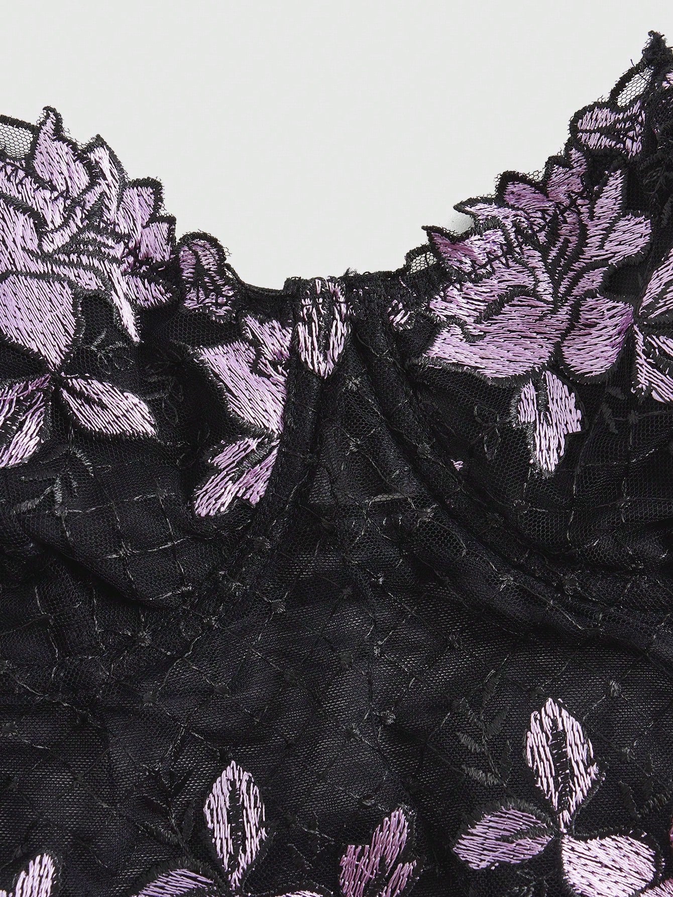 ROMWE Goth Blusa tubo de malla bordada con flores para mujer en verano