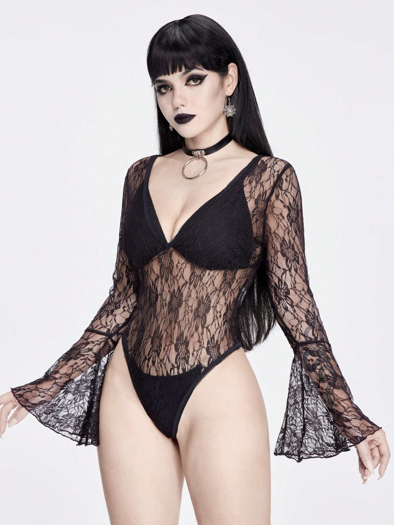 ROMWE Goth Body de encaje floral con escote en V para cubrir para el verano