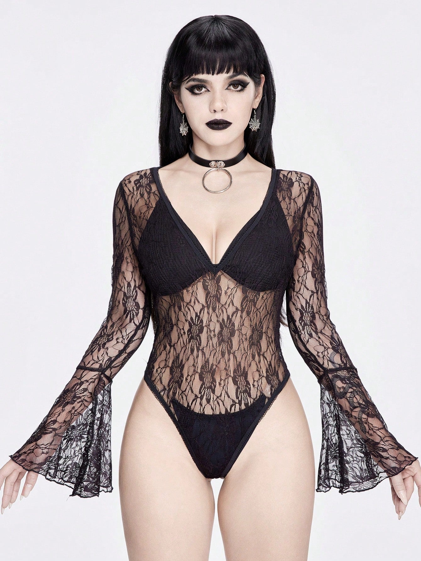 ROMWE Goth Body de encaje floral con escote en V para cubrir para el verano