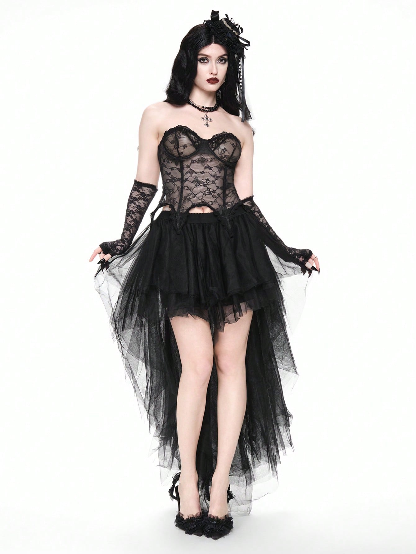 ROMWE Goth Bralette bandeau de encaje transparente y sexy para mujer, se puede usar como prenda exterior