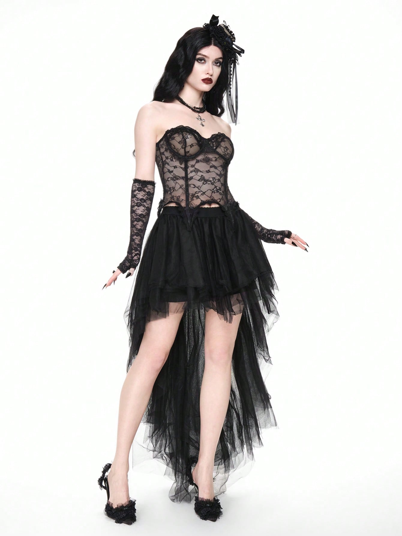 ROMWE Goth Bralette bandeau de encaje transparente y sexy para mujer, se puede usar como prenda exterior