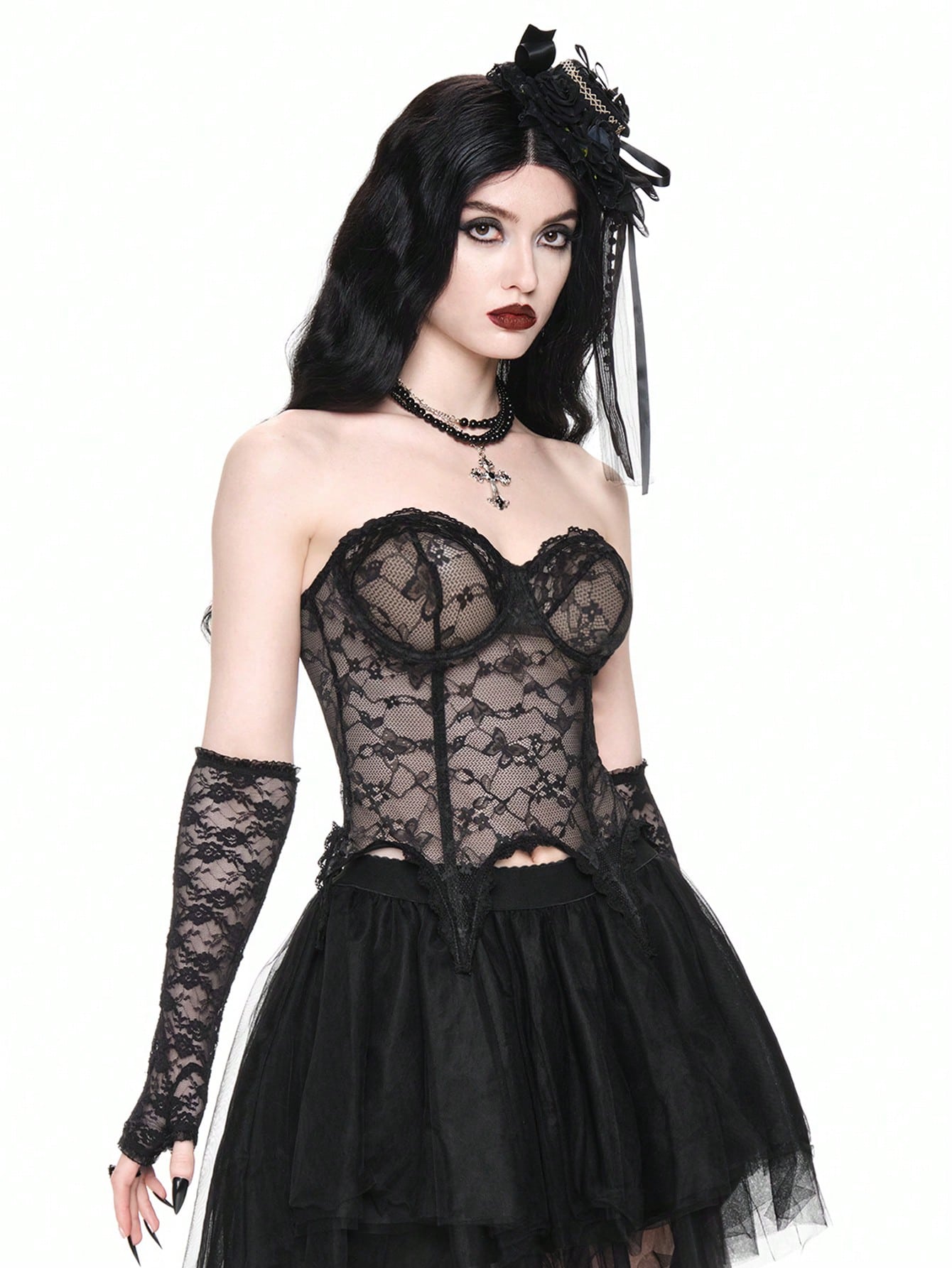 ROMWE Goth Bralette bandeau de encaje transparente y sexy para mujer, se puede usar como prenda exterior