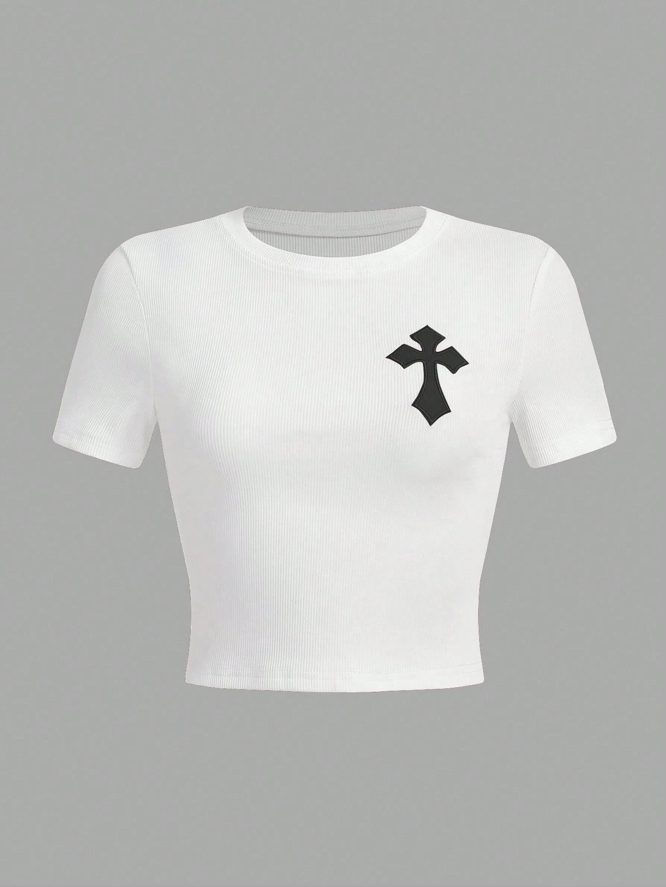 ROMWE Goth Camiseta Slim Fit de mujer con parche bordado cruzado para el verano