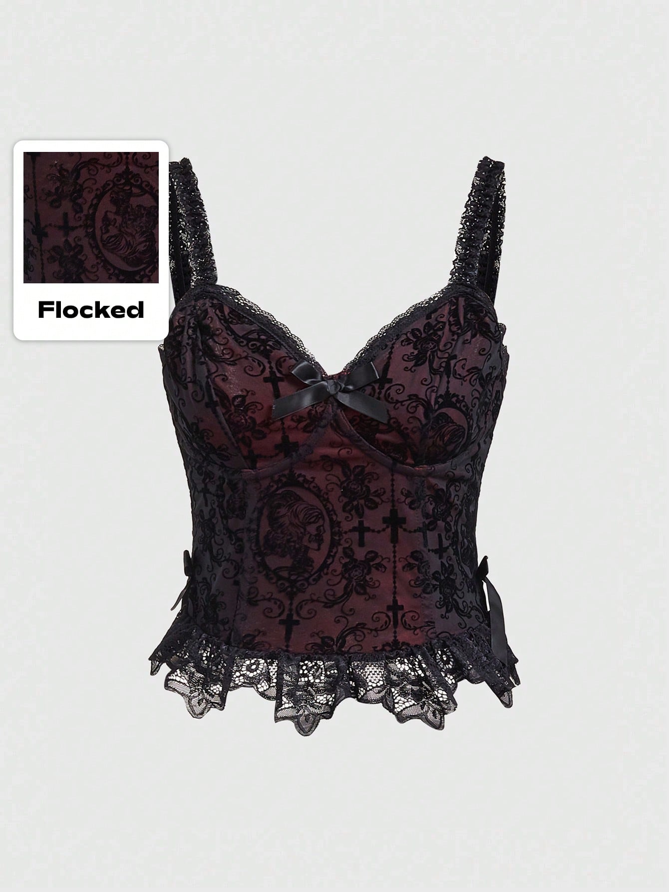 ROMWE Goth Camisola De Malla De Encaje Gótico Con Estampado Cruzado Para Mujer