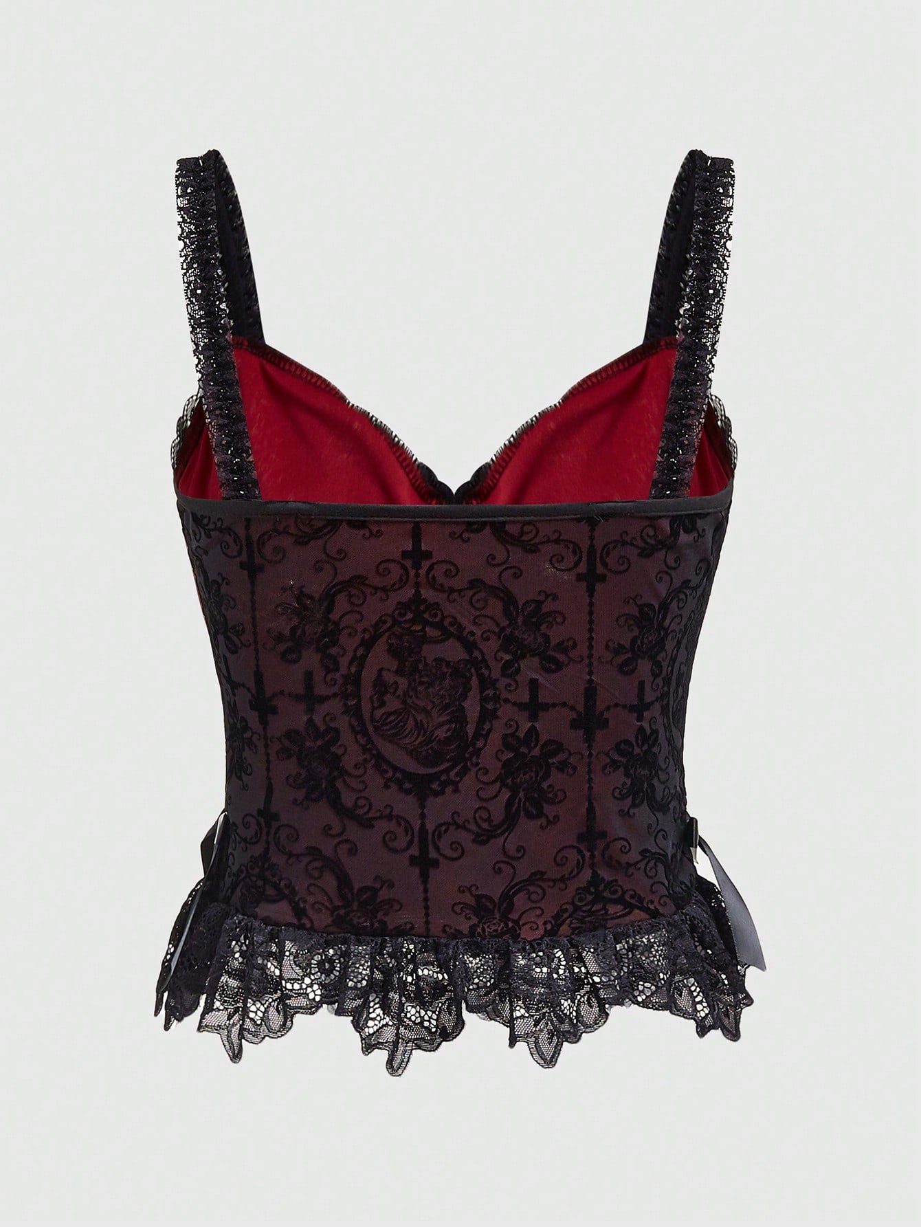ROMWE Goth Camisola De Malla De Encaje Gótico Con Estampado Cruzado Para Mujer