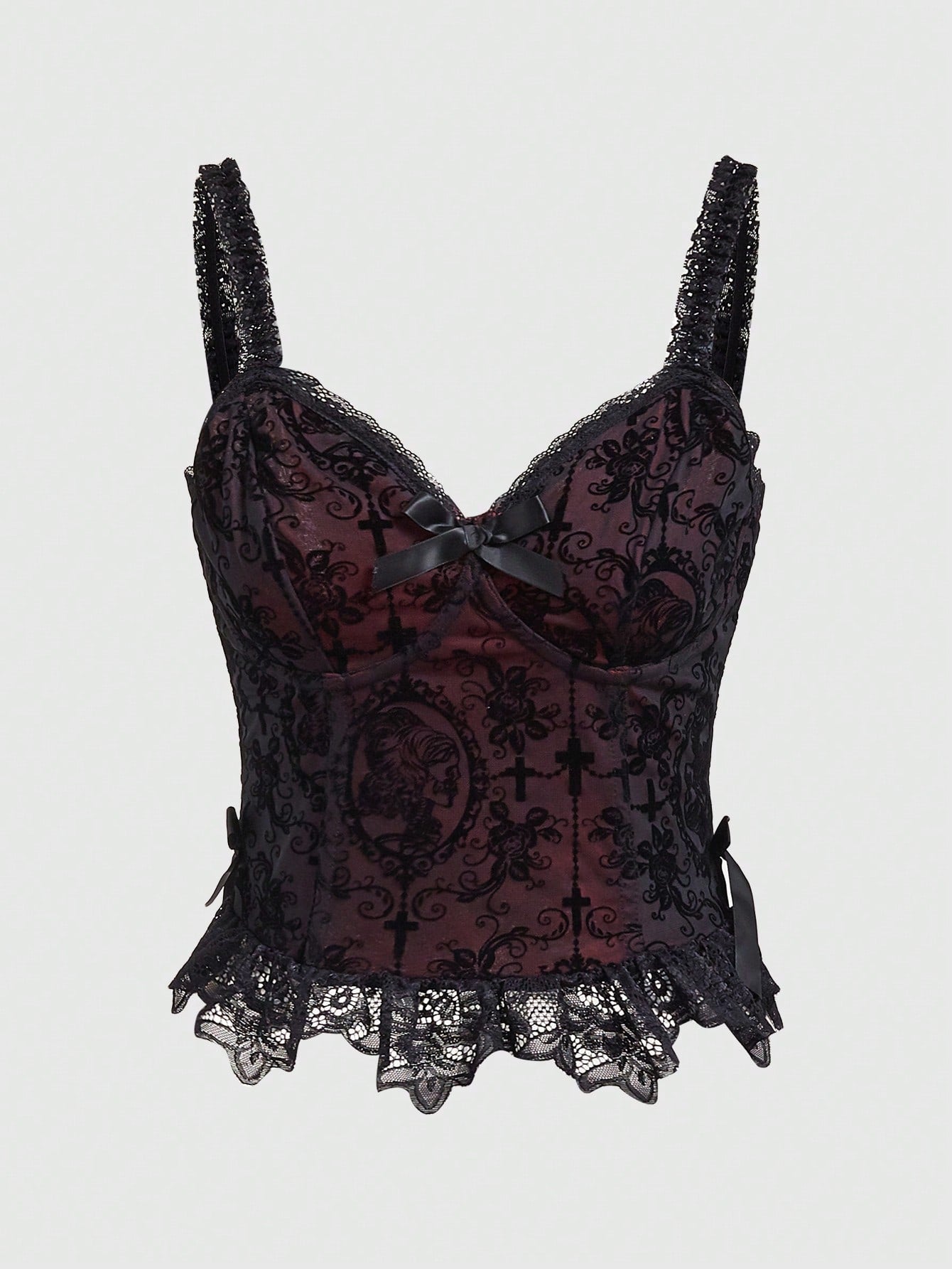 ROMWE Goth Camisola De Malla De Encaje Gótico Con Estampado Cruzado Para Mujer