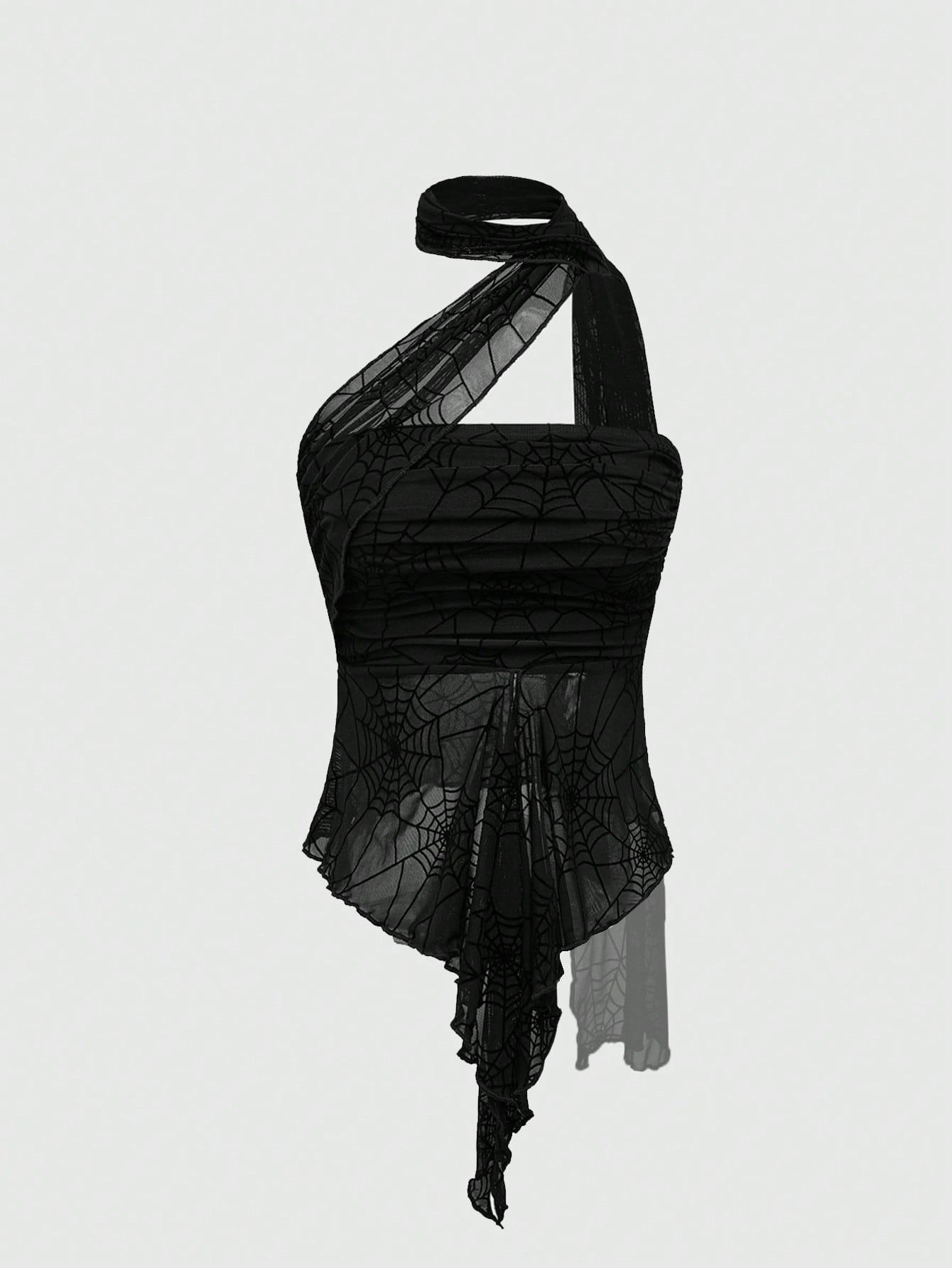 ROMWE Goth Parte superior corta desmontable con malla de tela de araña sexy para el ombligo, estilo Y2K para mujeres