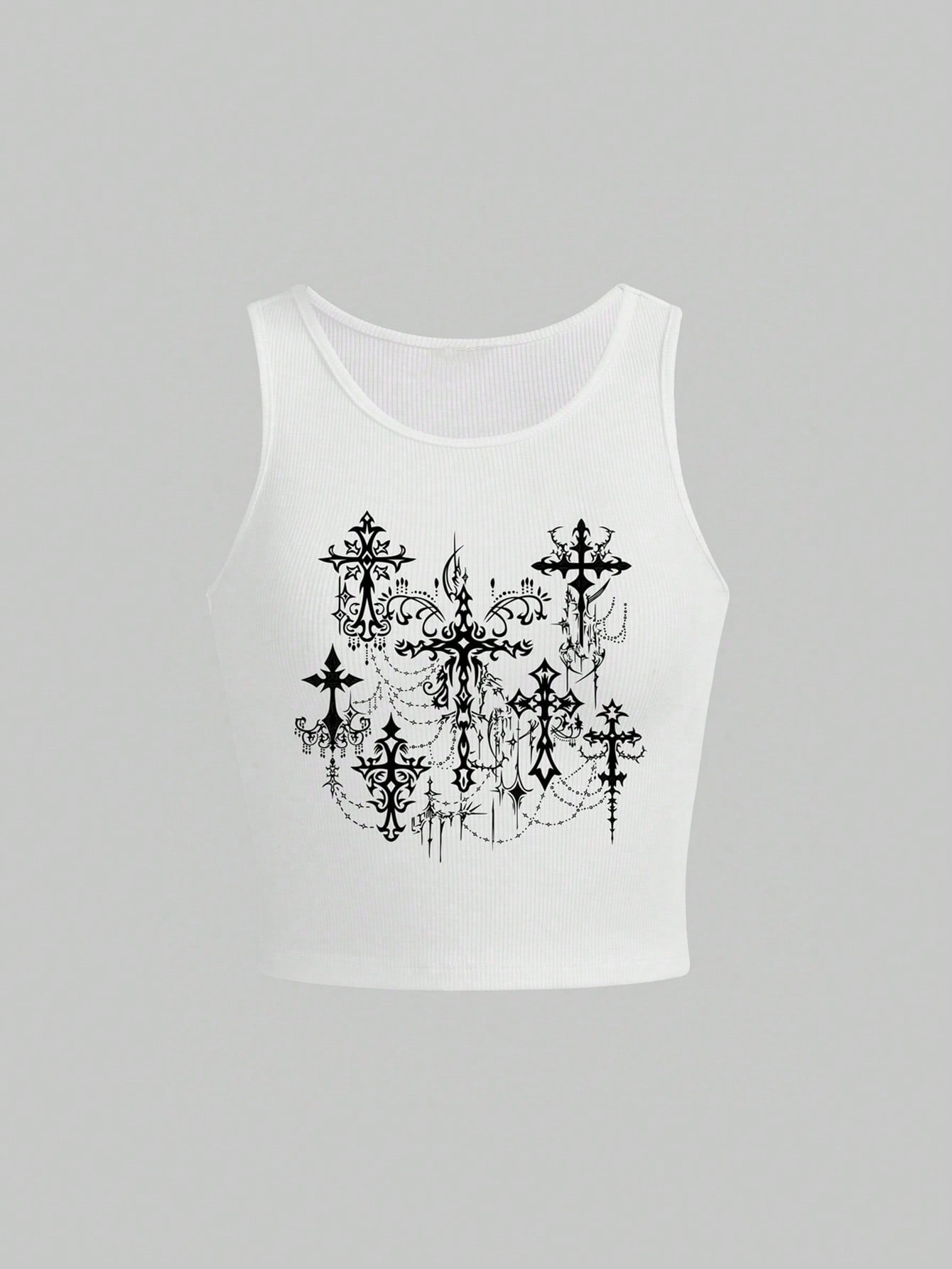 ROMWE Goth Top corto con corsé estampado con cruces, estilo gótico Y2K