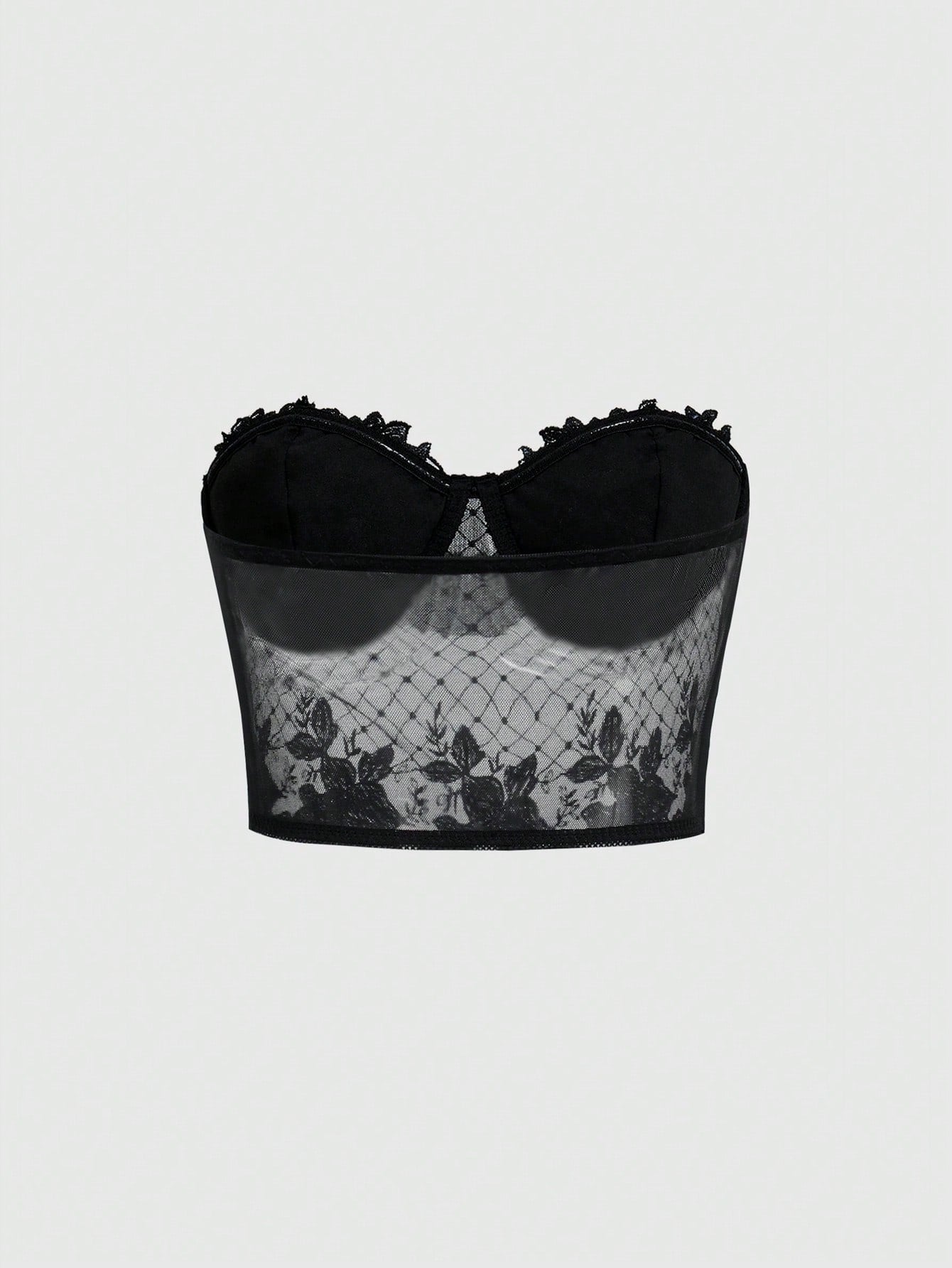 ROMWE Goth Top corto transparente con bordado floral sexy para mujeres estilo Y2K