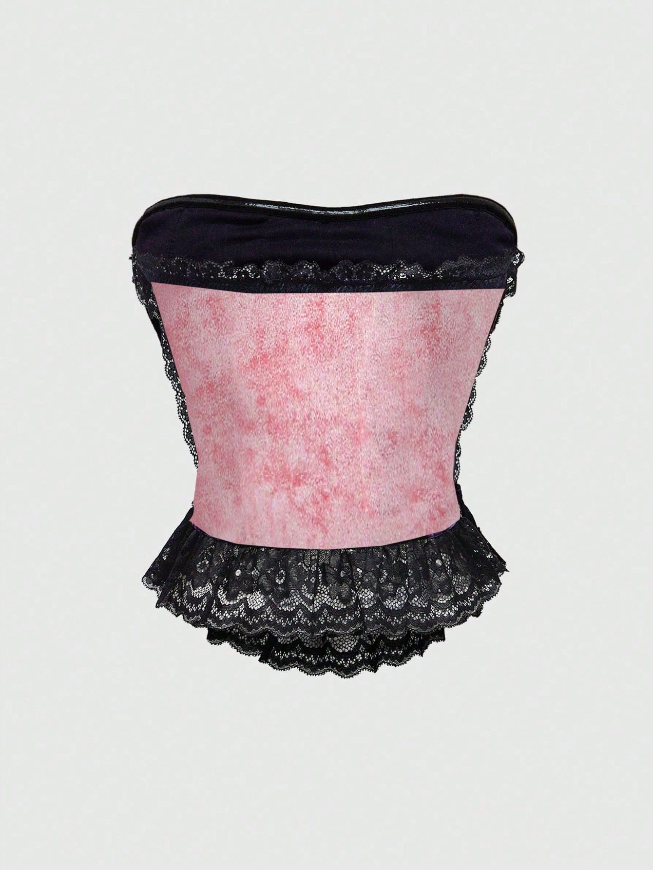 ROMWE Goth Top de corpiño de terciopelo con aplicaciones de encaje y decoración de cruz al estilo del palacio gótico para mujer