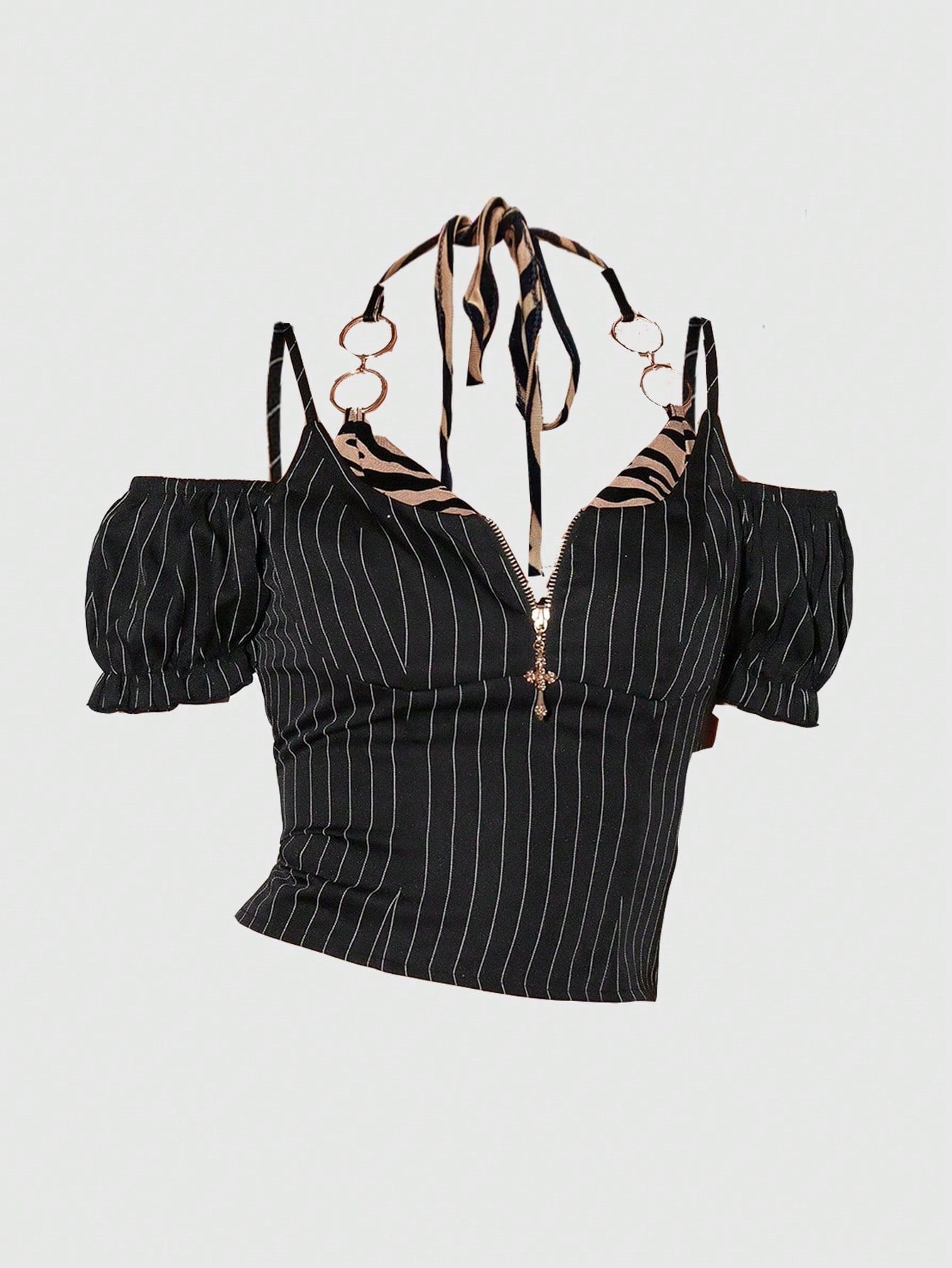 ROMWE Goth Top de tirantes con bralette de rayas verticales y estampado de cebra de la Y2K