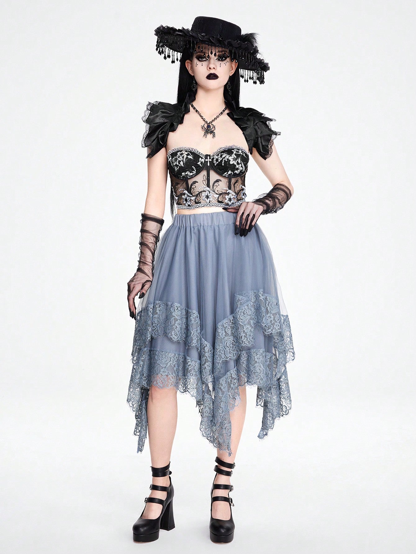 ROMWE Goth Top tubo con estampado floral de estilo palaciego gótico, Halloween