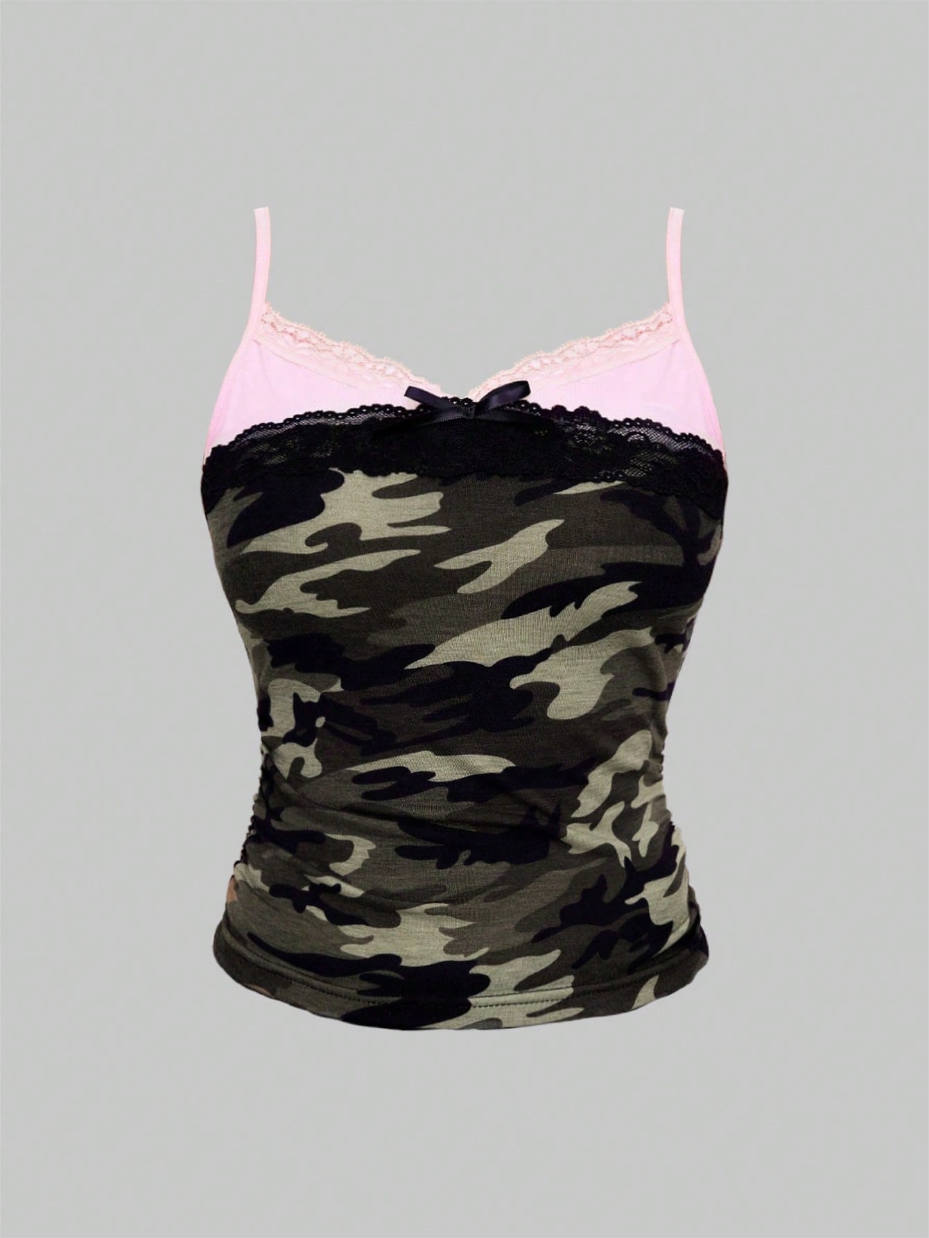 ROMWE Grunge Punk Camiseta de tirantes con encaje de camuflaje para mujer