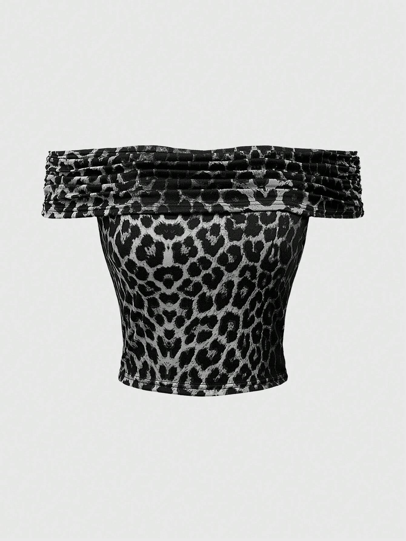 ROMWE Grunge Punk Camiseta para mujer ajustada con hombros descubiertos y estampado de leopardo - Tendencia retrospectiva del milenio, escuela