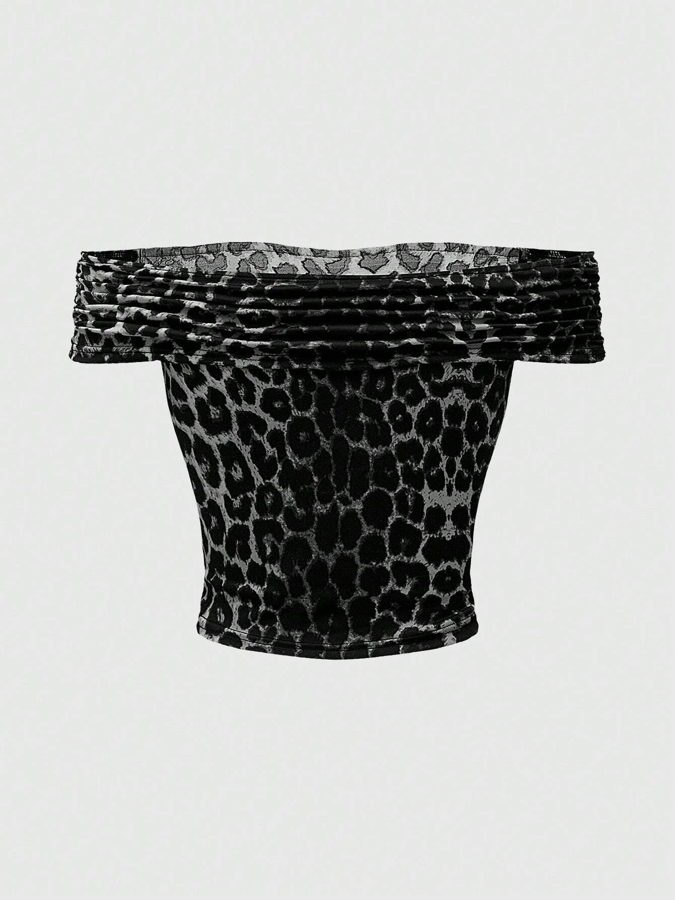 ROMWE Grunge Punk Camiseta para mujer ajustada con hombros descubiertos y estampado de leopardo - Tendencia retrospectiva del milenio, escuela