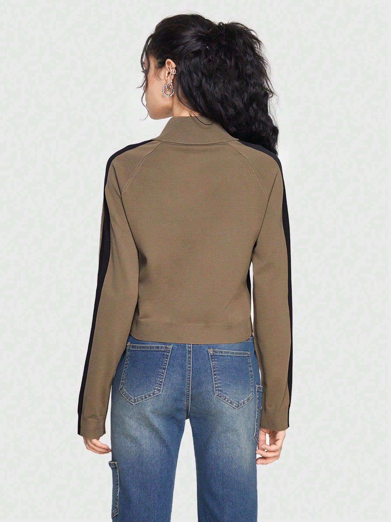ROMWE Grunge Punk Chaqueta De Punto Con Cremallera Y Parche Para Mujer De Color Blocked