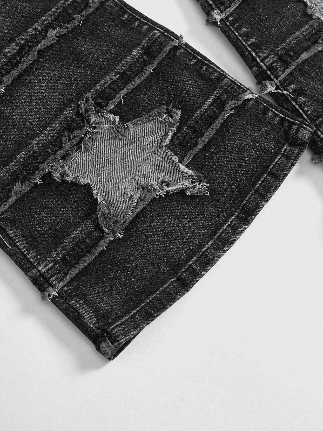 ROMWE Grunge Punk Pantalones vaqueros de tiro bajo con lavado desteñido, parches bordados con estrella y efecto desgastado en estilo Y2K