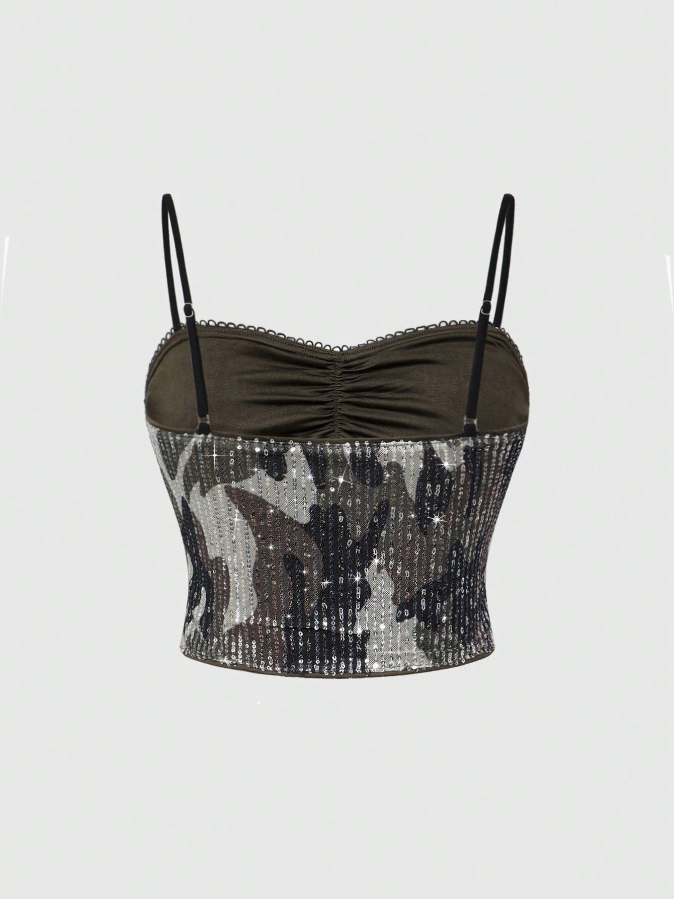 ROMWE Grunge Punk Conjunto de verano "Y2K Baddie" para mujer con top de tirantes con mezcla de camuflaje y encaje con lentejuelas, versátil