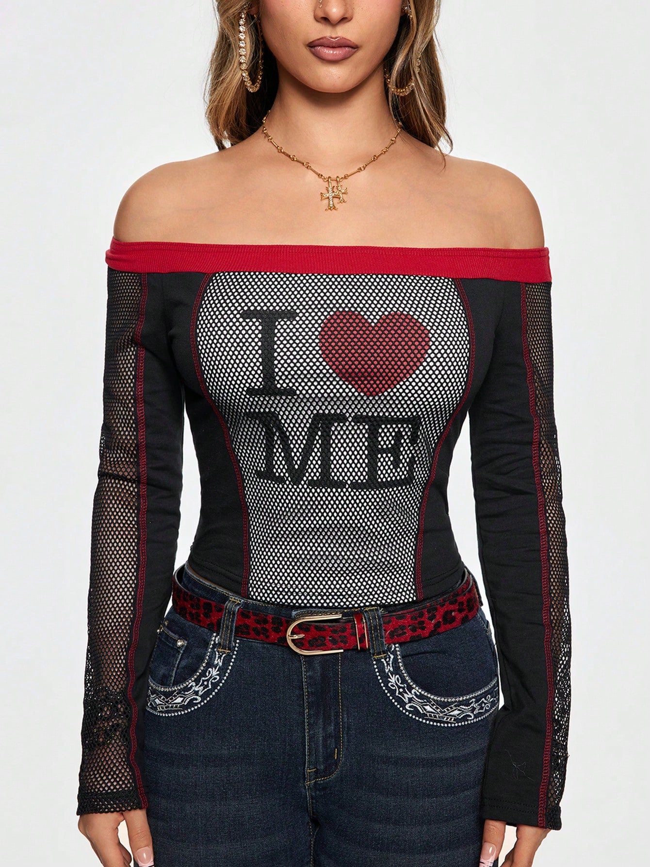 ROMWE Grunge Punk Top transparente de mujer con estampado de letras, corte al hombro y cuello halter en estilo Y2K