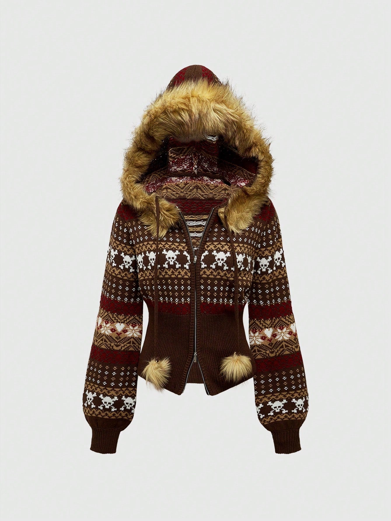 ROMWE Hippie Cárdigan con capucha vintage Y2K Gyaru, ajustado, con dobladillo deshilachado y estampado fairisle para mujer