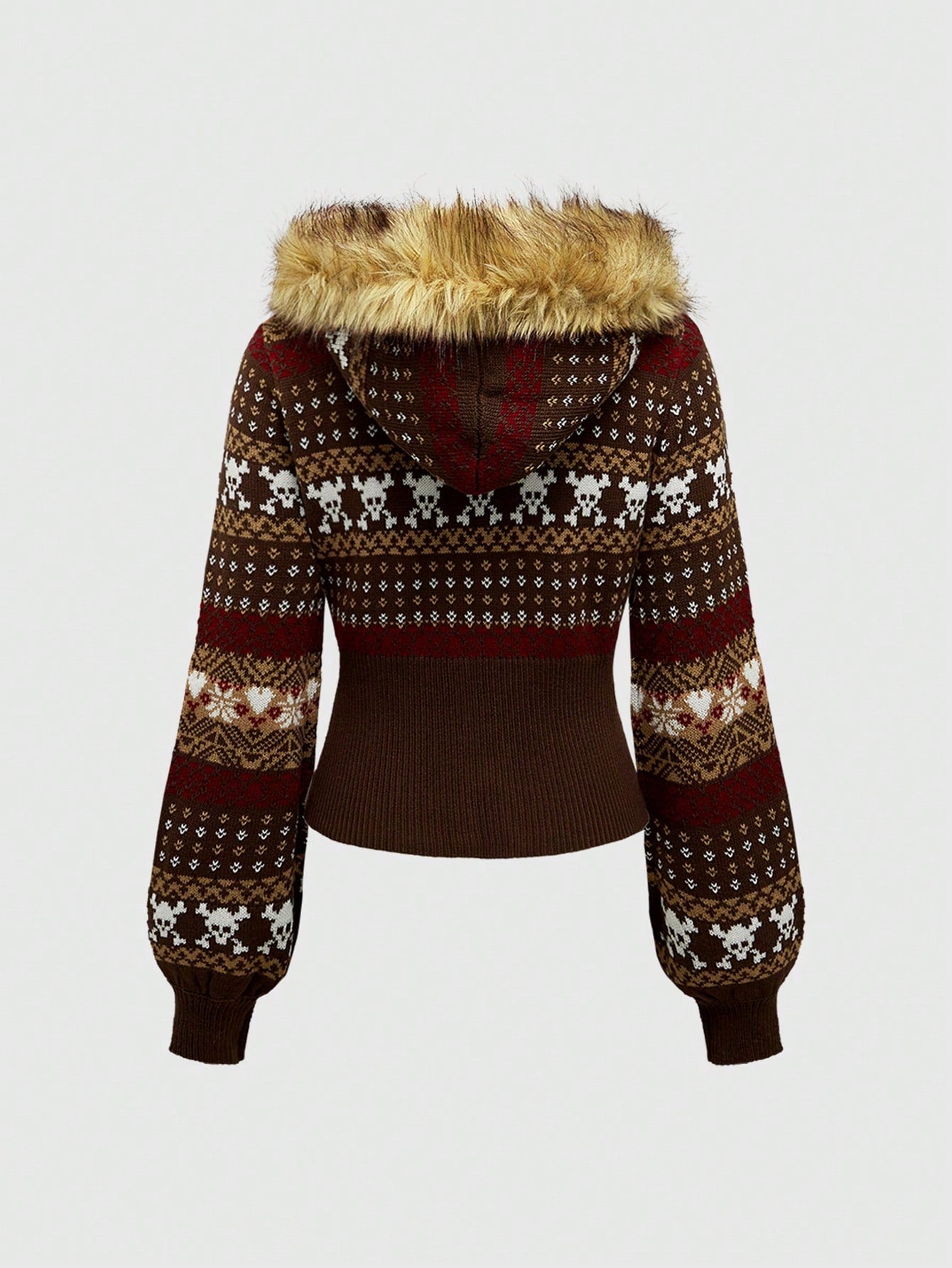 ROMWE Hippie Cárdigan con capucha vintage Y2K Gyaru, ajustado, con dobladillo deshilachado y estampado fairisle para mujer