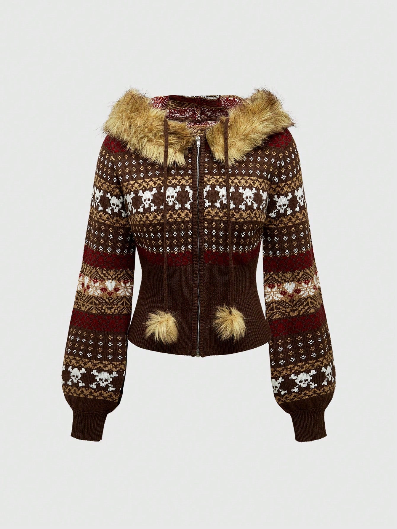 ROMWE Hippie Cárdigan con capucha vintage Y2K Gyaru, ajustado, con dobladillo deshilachado y estampado fairisle para mujer