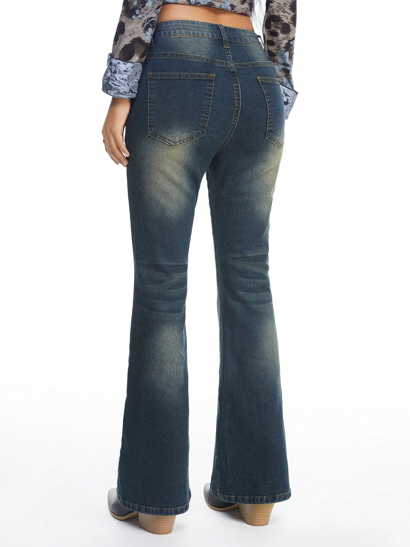 ROMWE Hippie Jeans de campana bordados vintage, pantalones vaqueros de talle bajo estilo hippie y bohemio para mujeres