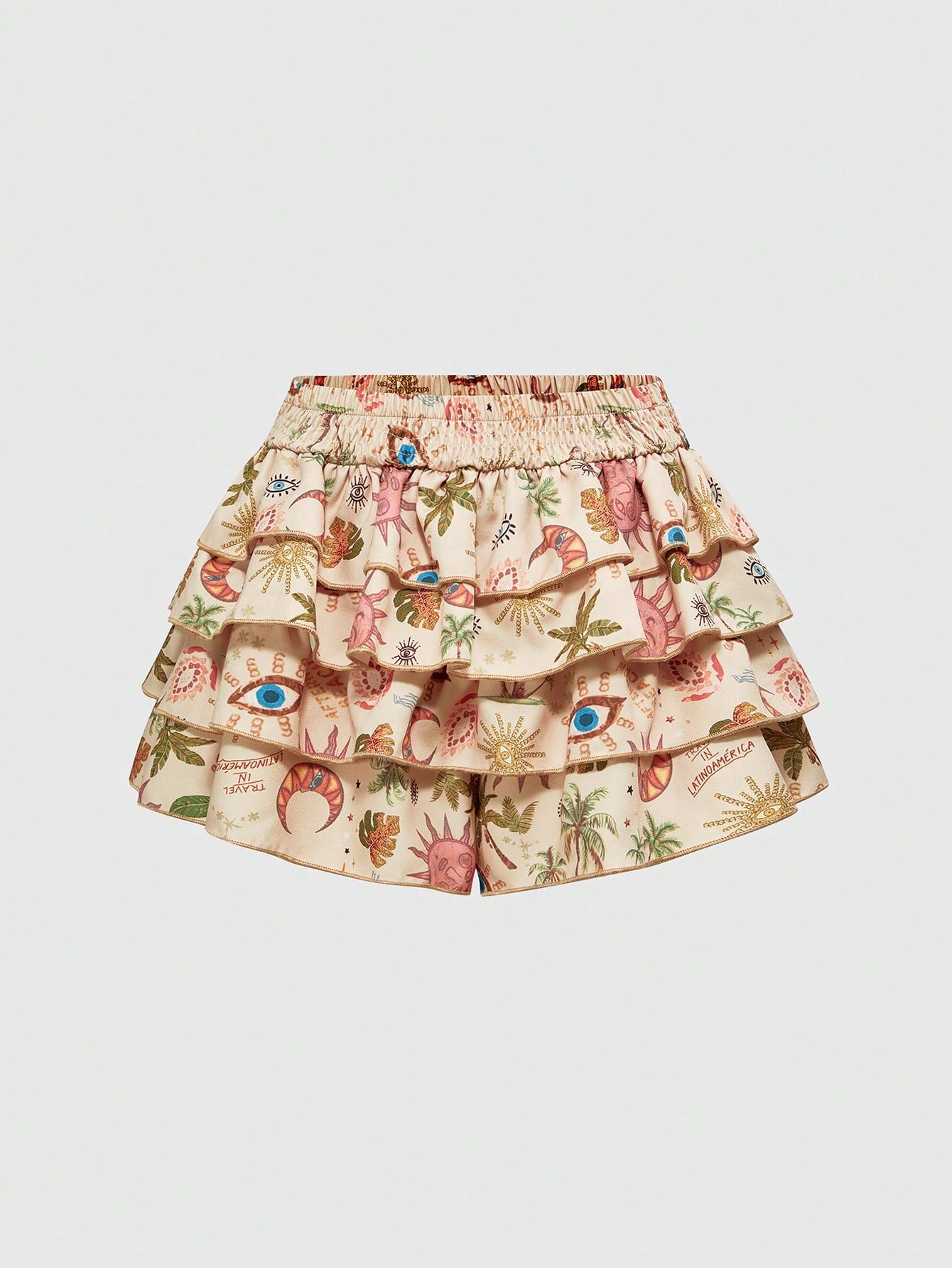 ROMWE Hippie Pantalones cortos con estampado de palmeras tropicales, luna creciente y estrella, estilo hippie de vacaciones en la playa