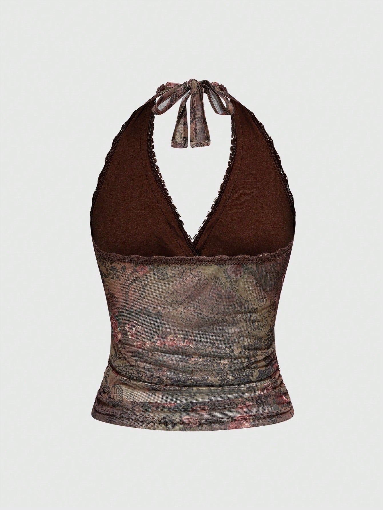 ROMWE Hippie Parte superior de halter con detalles de flecos y encaje de estilo retro hippie para vacaciones