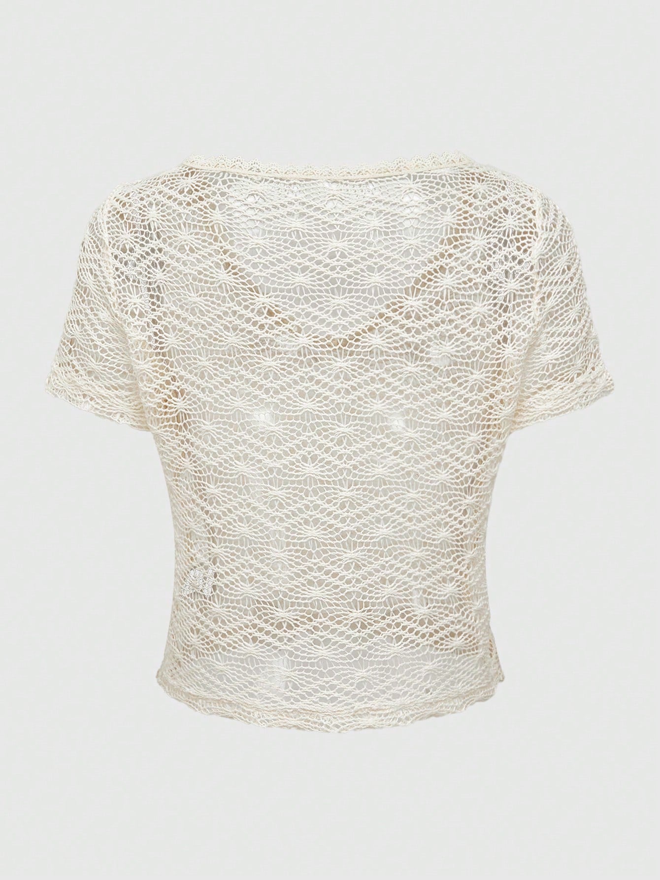 ROMWE Hippie Top de vacaciones bohemia jacquard tejida con diseño calado