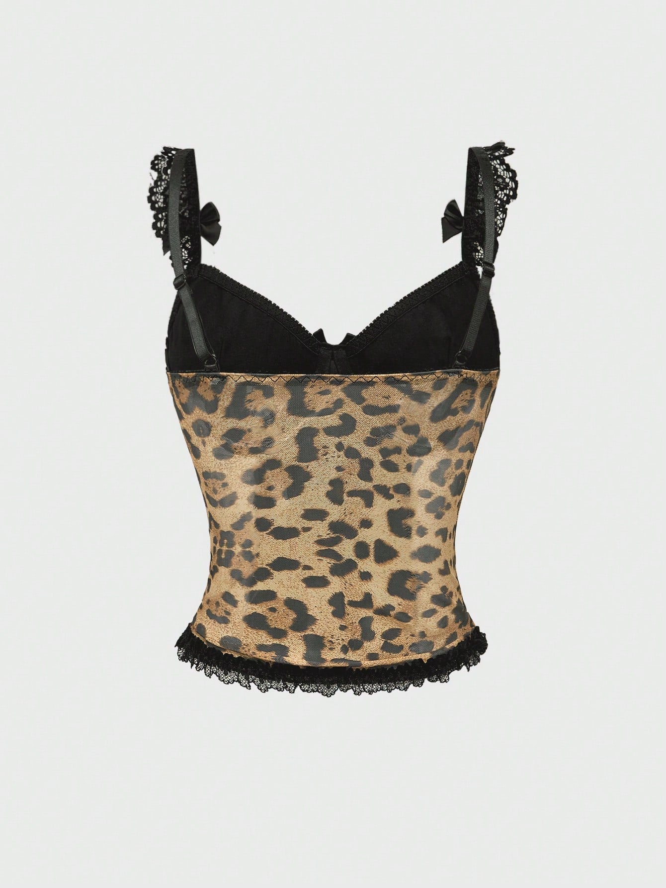 ROMWE J-Fashion Camisa de tirantes con estampado de leopardo y decoración de lazo y corazón