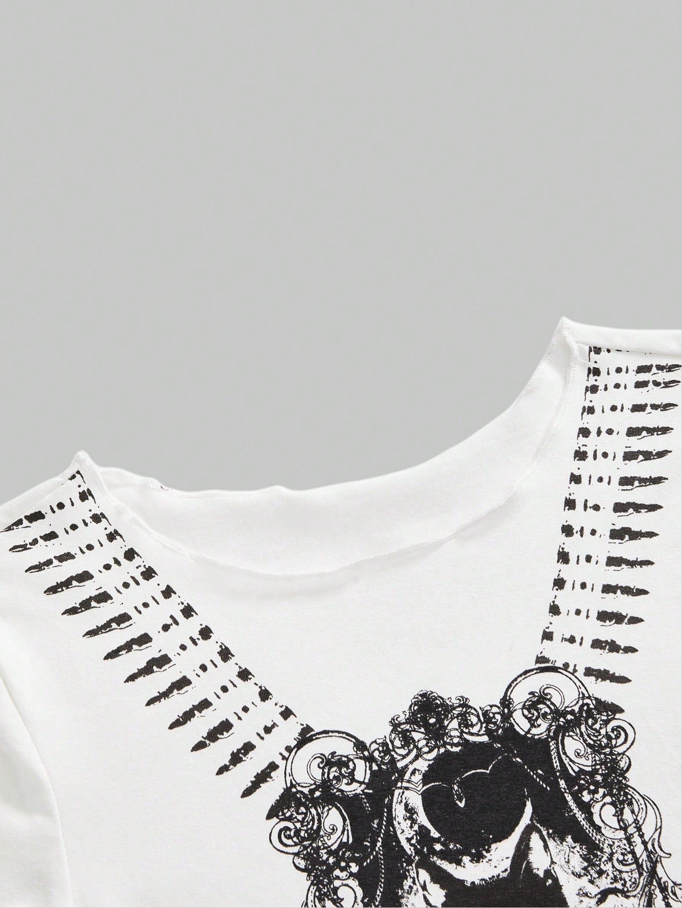 ROMWE J-Fashion Camiseta corta de estilo punk con estampado de calavera de gato negro