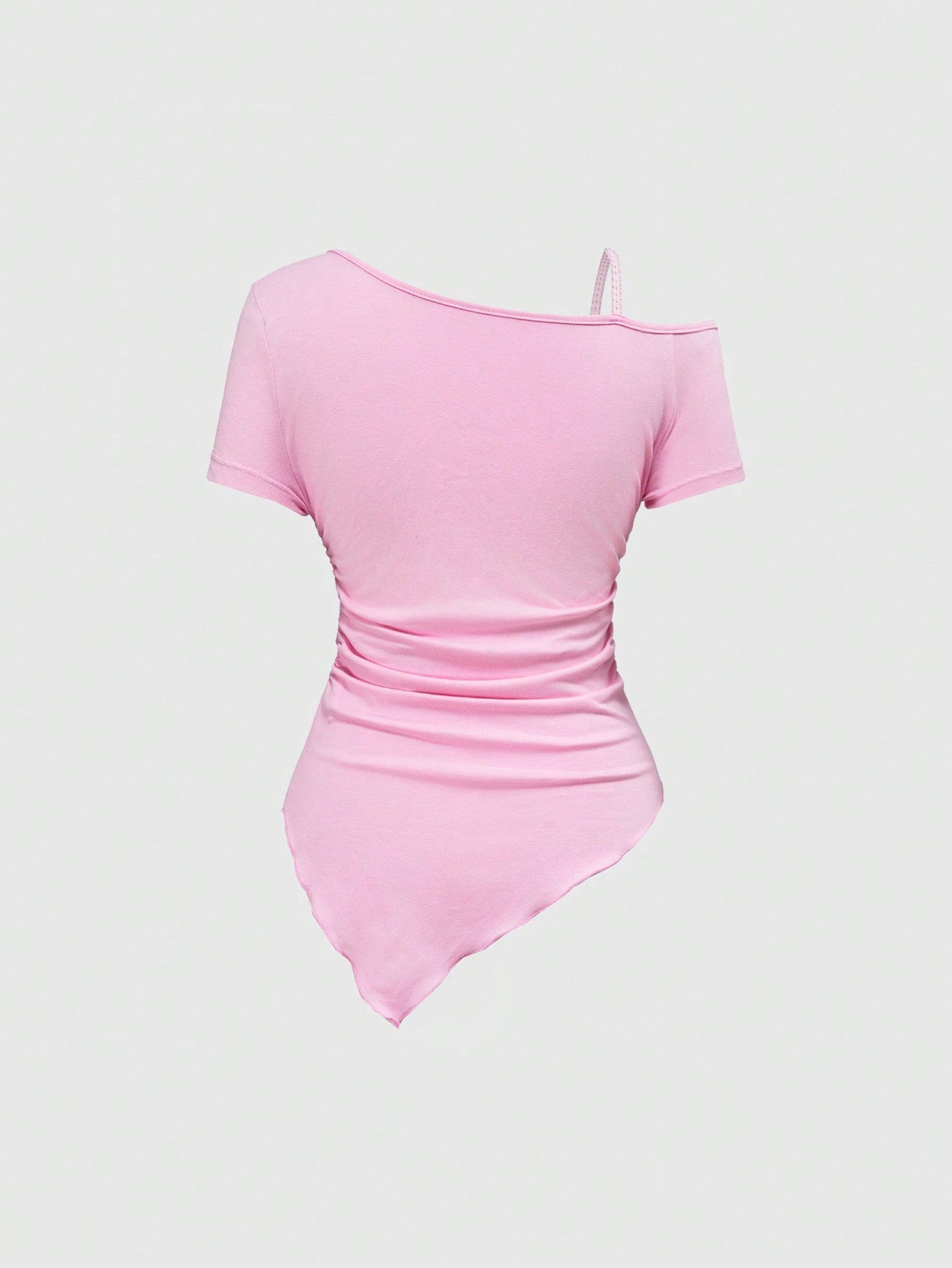 ROMWE J-Fashion Camiseta informal con estampado de rosas de rhinestone y dobladillo asimétrico para mujer, estilo callejero de Harajuku