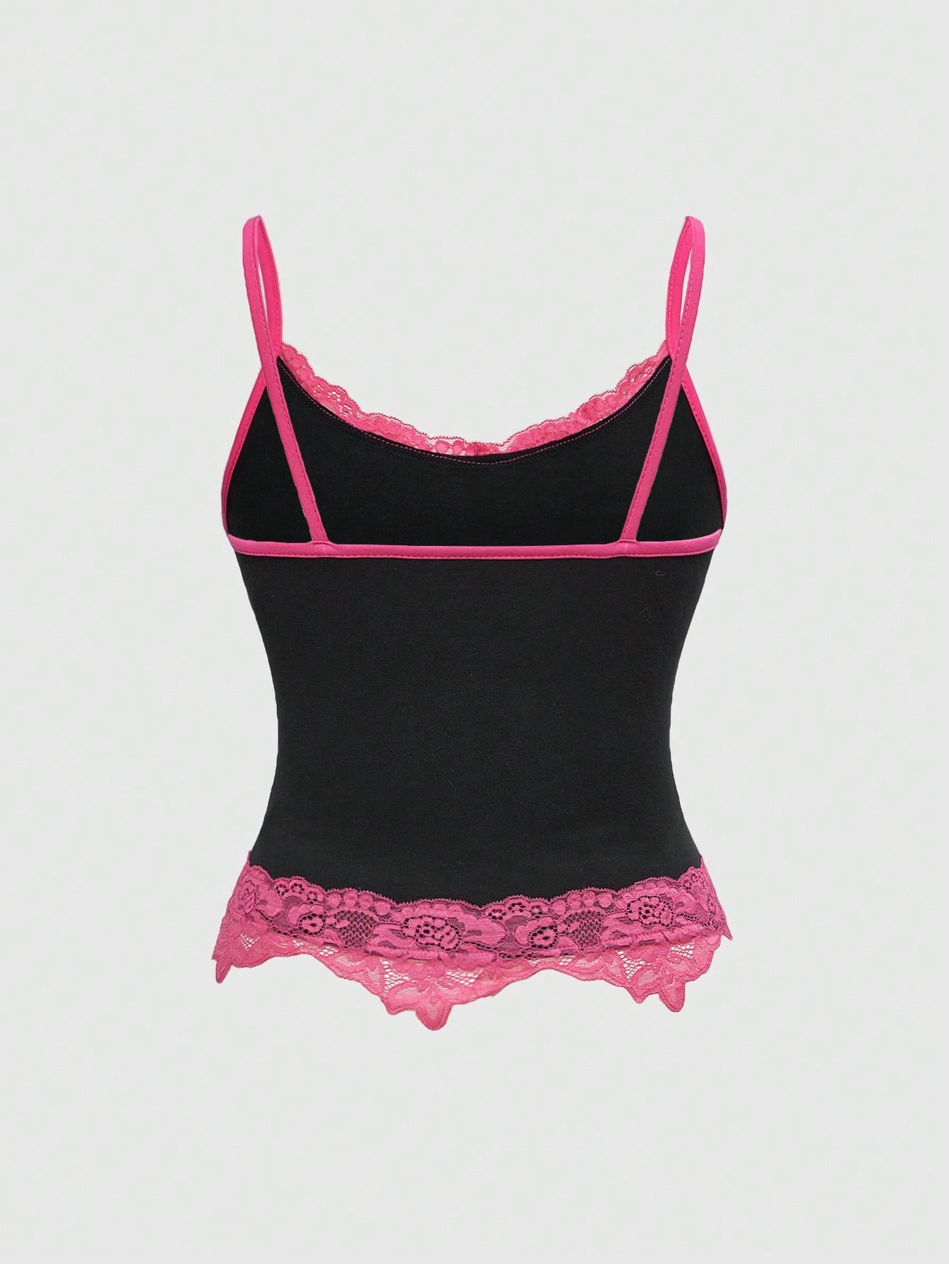 ROMWE J-Fashion Camiseta interior de señora con volantes en color rosa intenso sexy