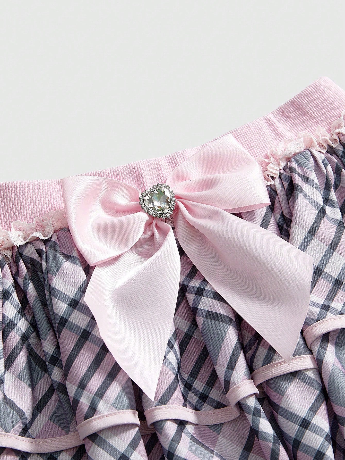 ROMWE J-Fashion Minifalda con volantes a cuadros y decoración de lazo para mujer