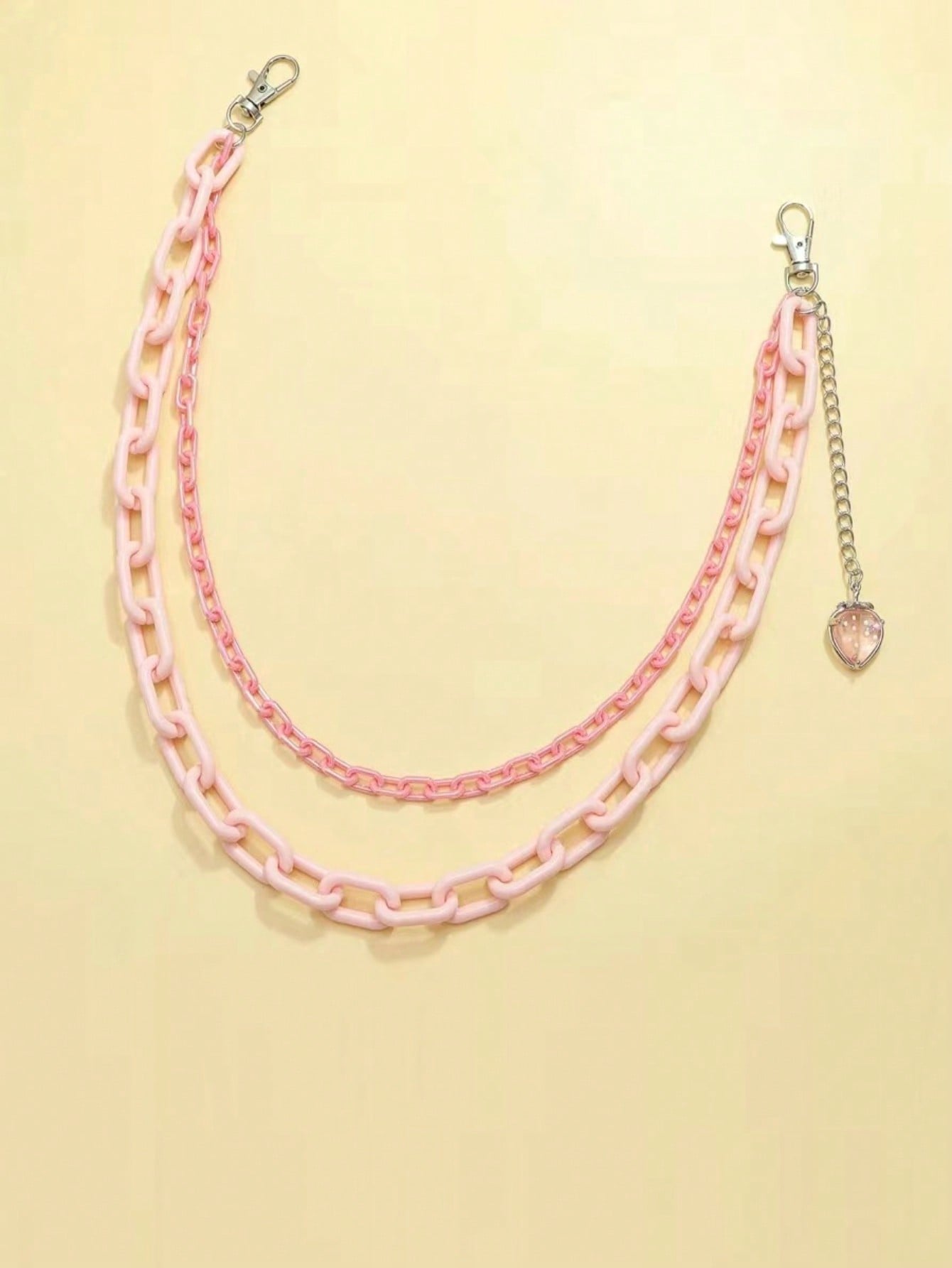 ROMWE Kawaii 1 pieza Cadena para pantalones de mujer con forma de fresa de acrílico rosa de doble capa, dulce y fresco, para el Día de San Valentín escolar