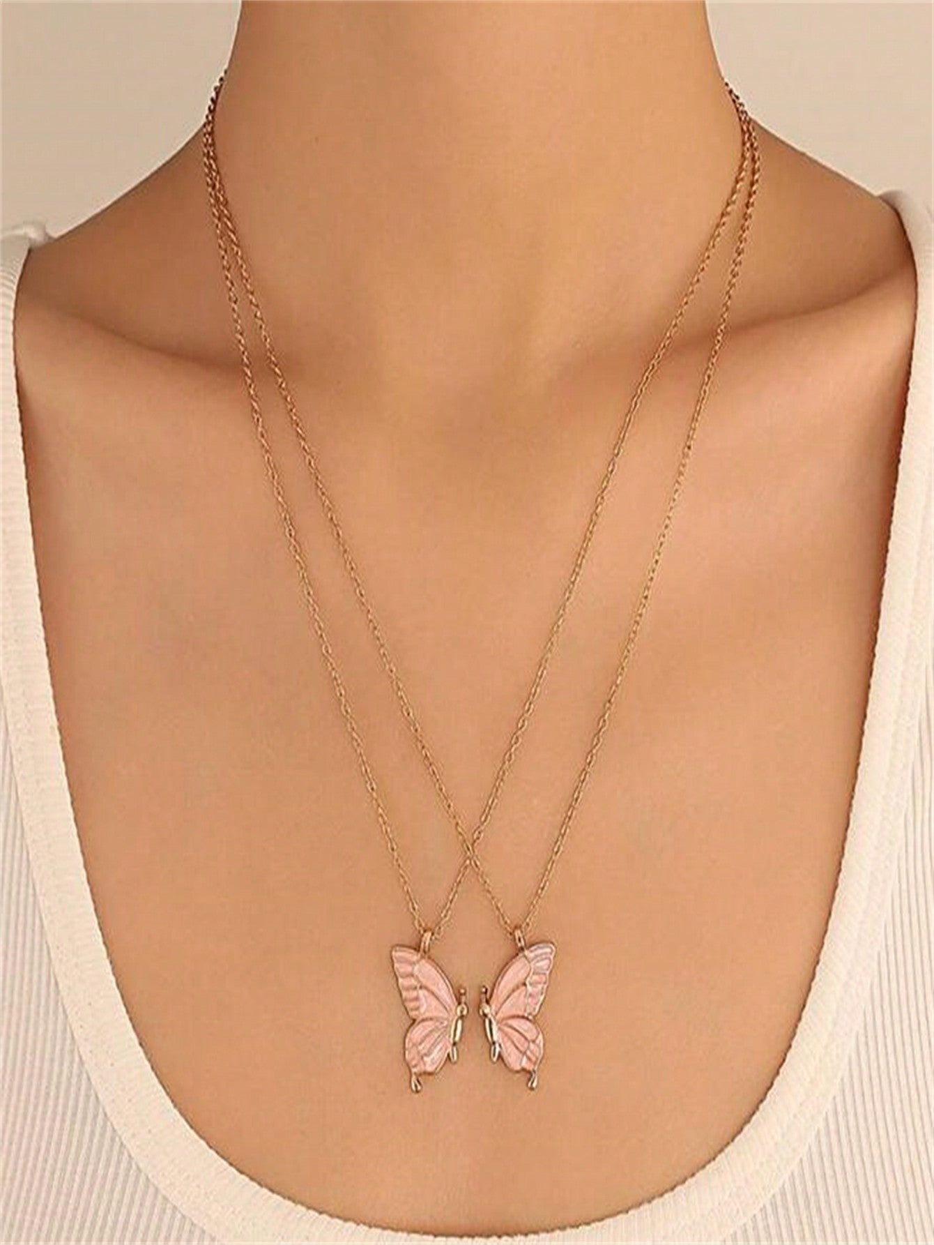 ROMWE Kawaii 2 Piezas De Diseño De Mariposas Conjunto De Collares De Joyería De Moda. Regalo Perfecto Para Uso Diario Y Para Regalar